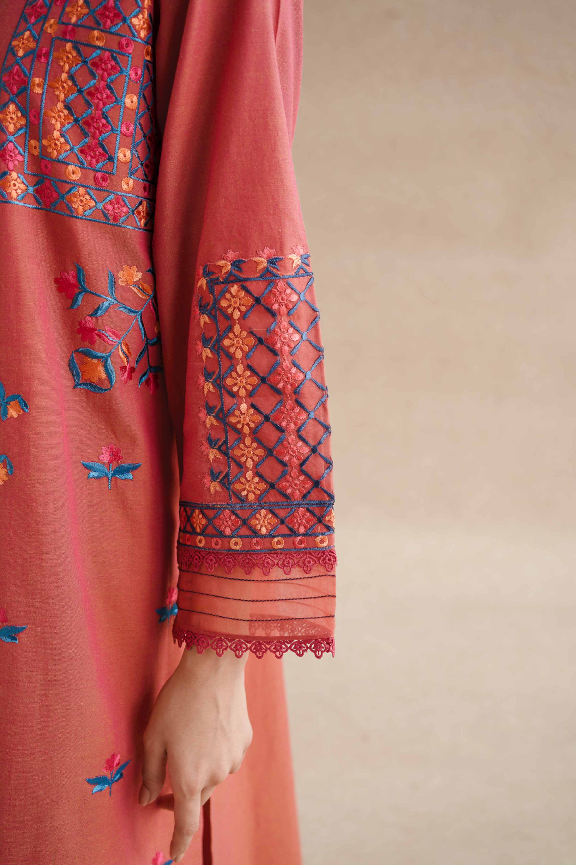 NishatUK - Red Embroidered  Yarn Dyed 3-piece unstitched Suit