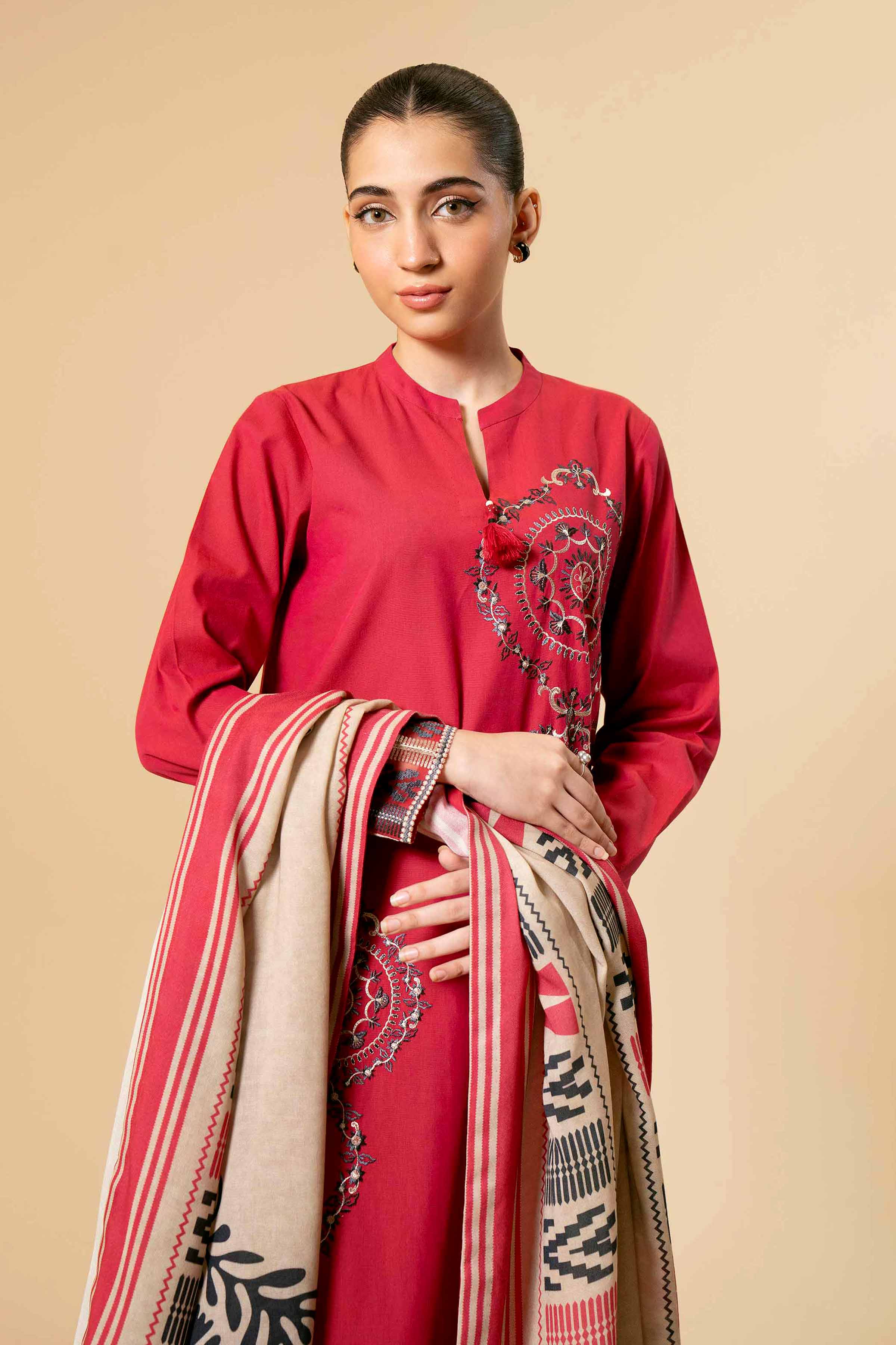 NishatUK - Pink Embroidered  Yarn Dyed 3-piece unstitched Suit