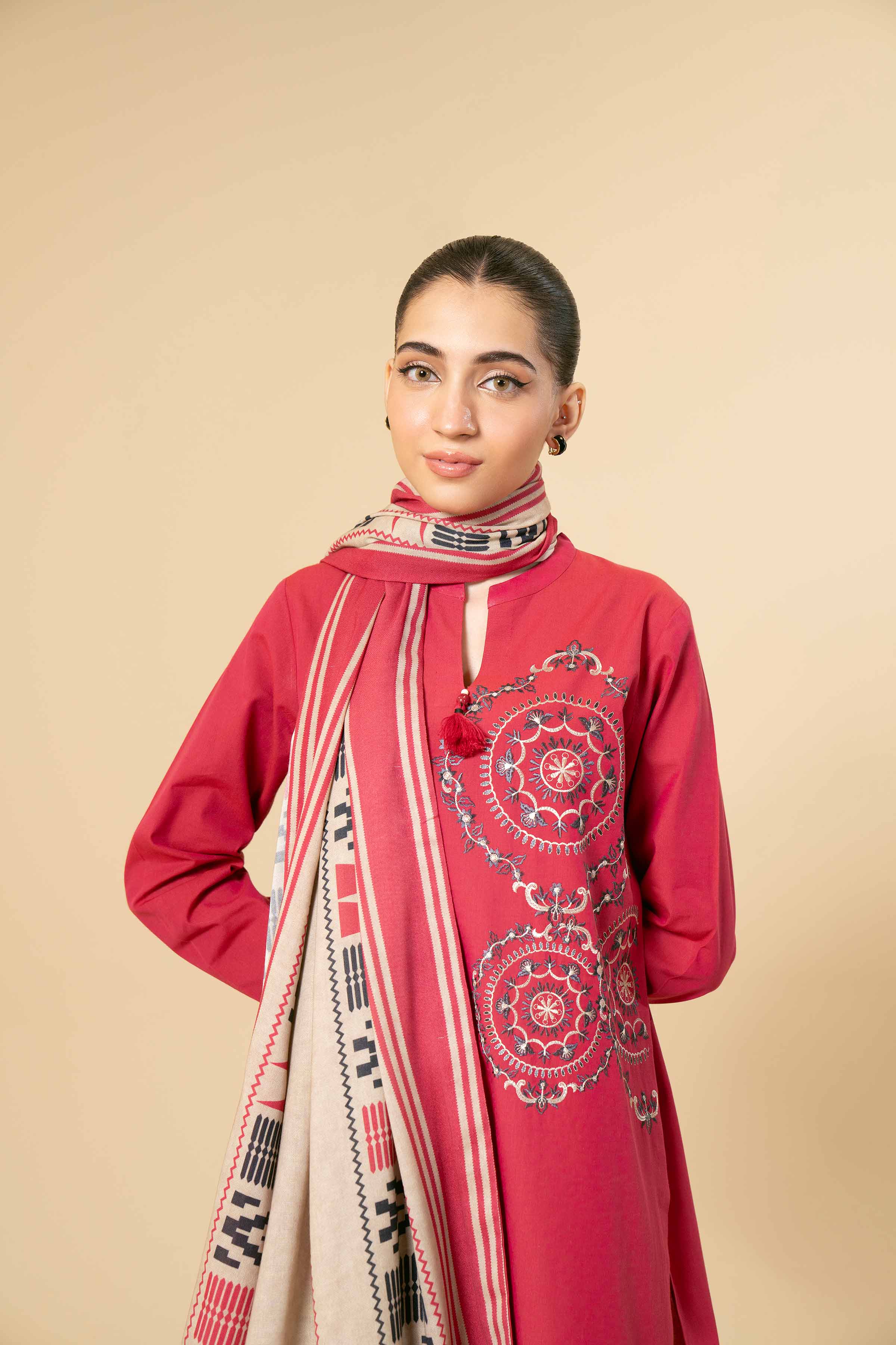 NishatUK - Pink Embroidered  Yarn Dyed 3-piece unstitched Suit