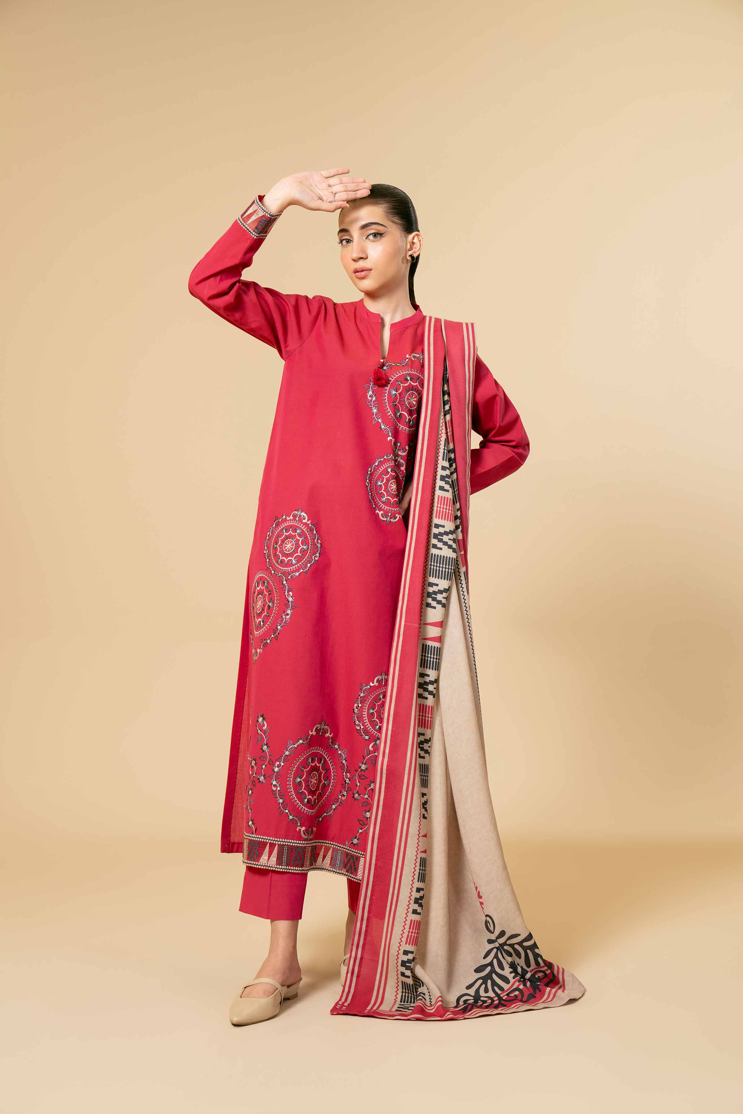 NishatUK - Pink Embroidered  Yarn Dyed 3-piece unstitched Suit