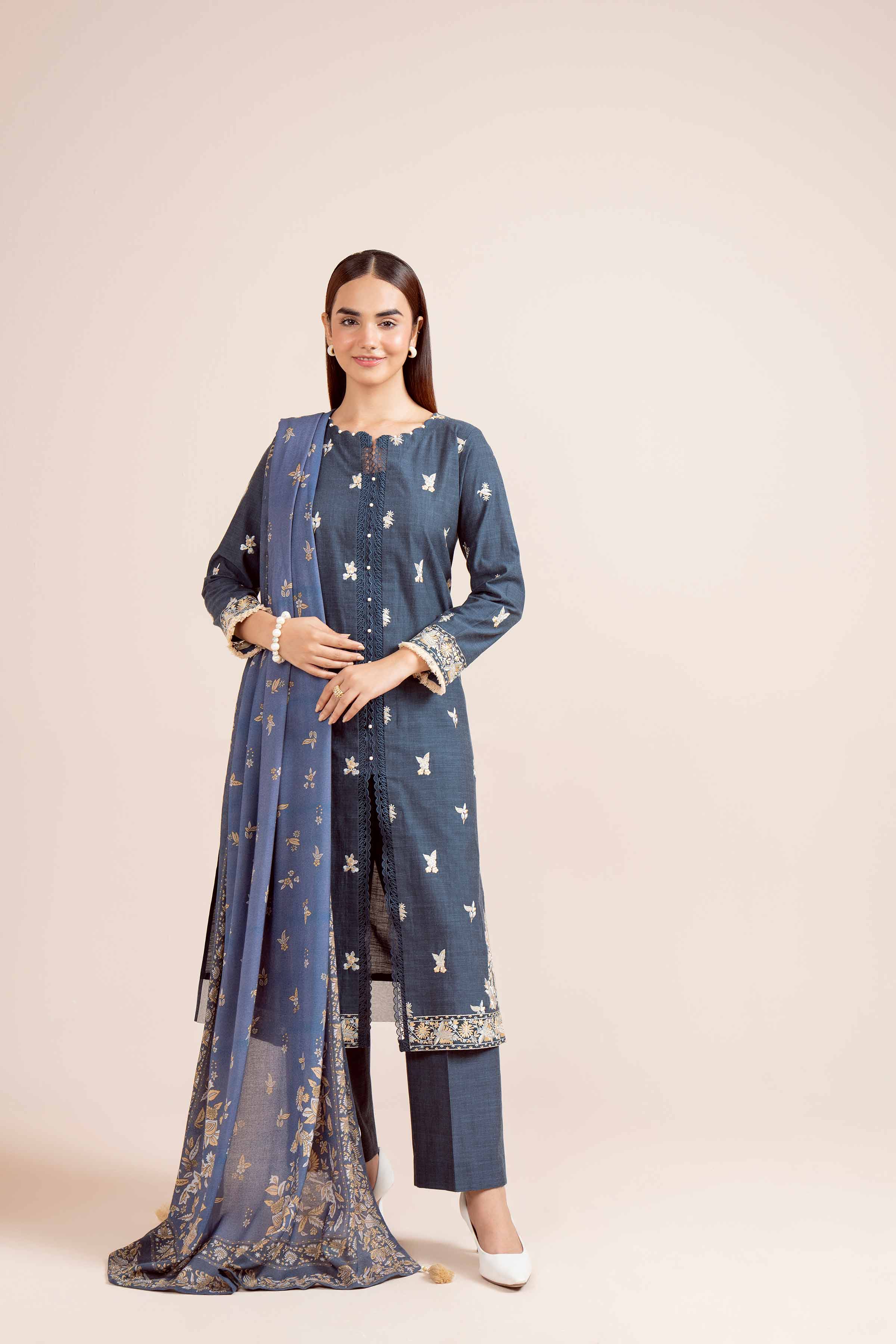 NishatUK - Blue Embroidered  Yarn Dyed 3-piece unstitched Suit
