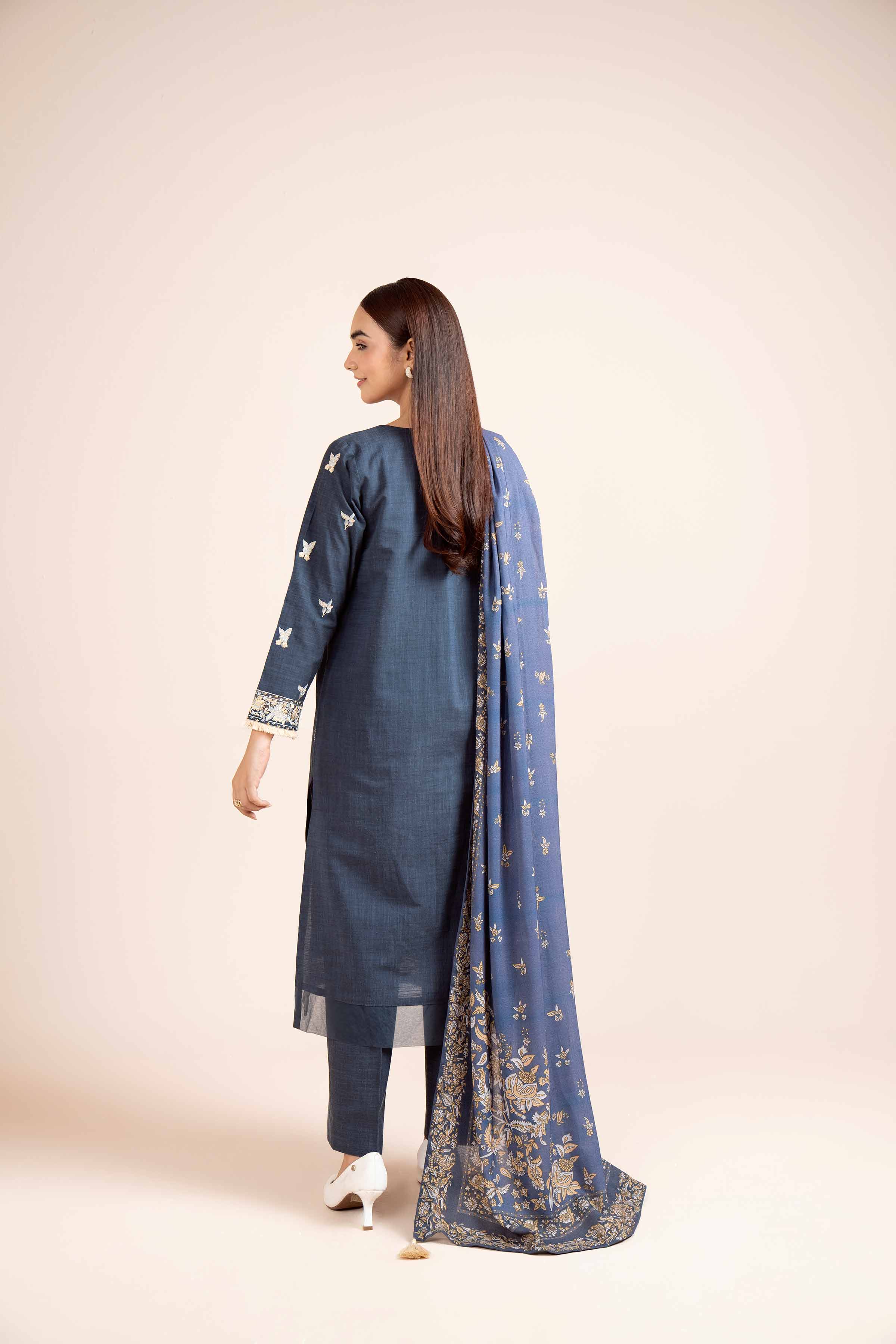 NishatUK - Blue Embroidered  Yarn Dyed 3-piece unstitched Suit