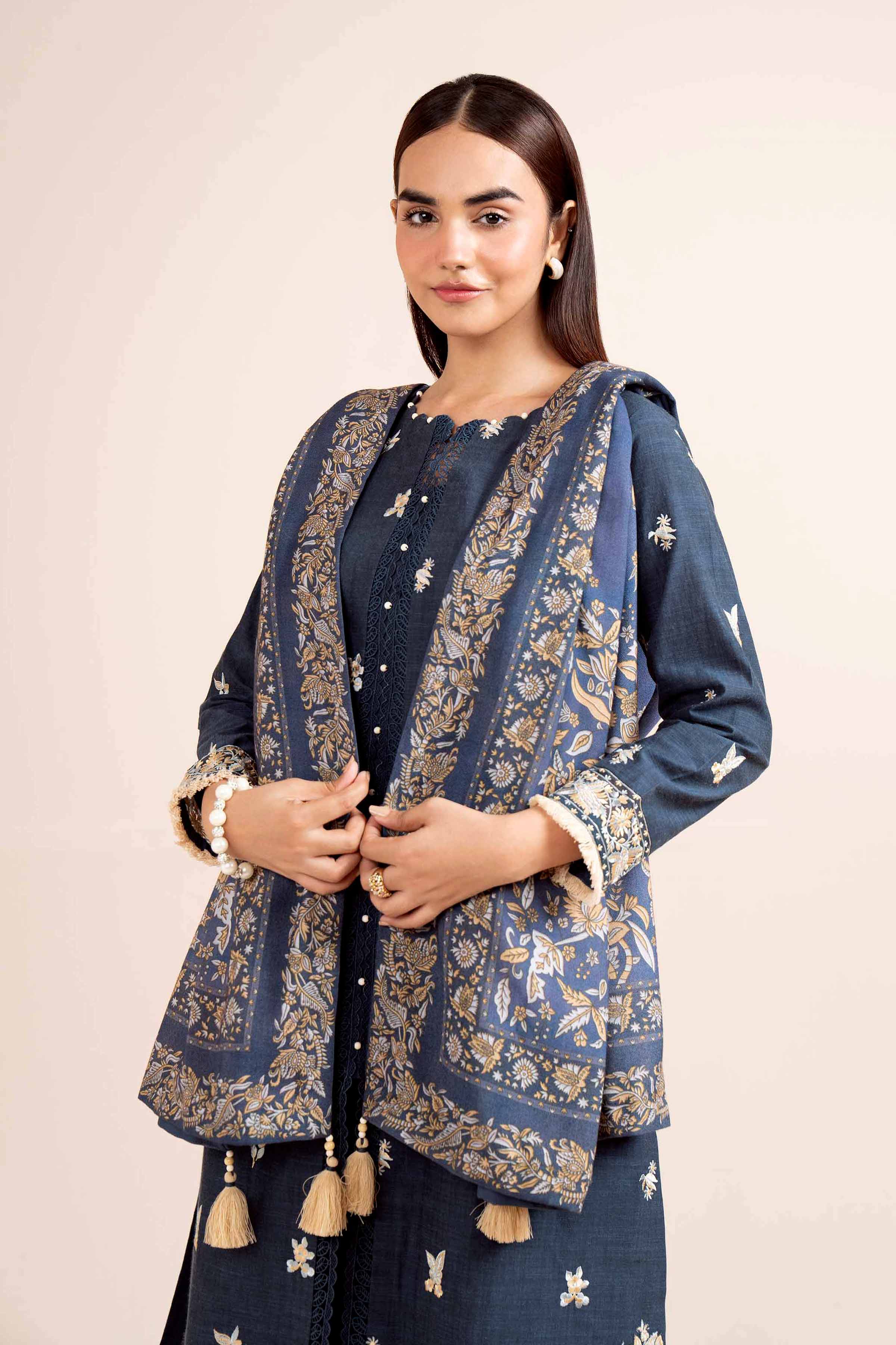 NishatUK - Blue Embroidered  Yarn Dyed 3-piece unstitched Suit