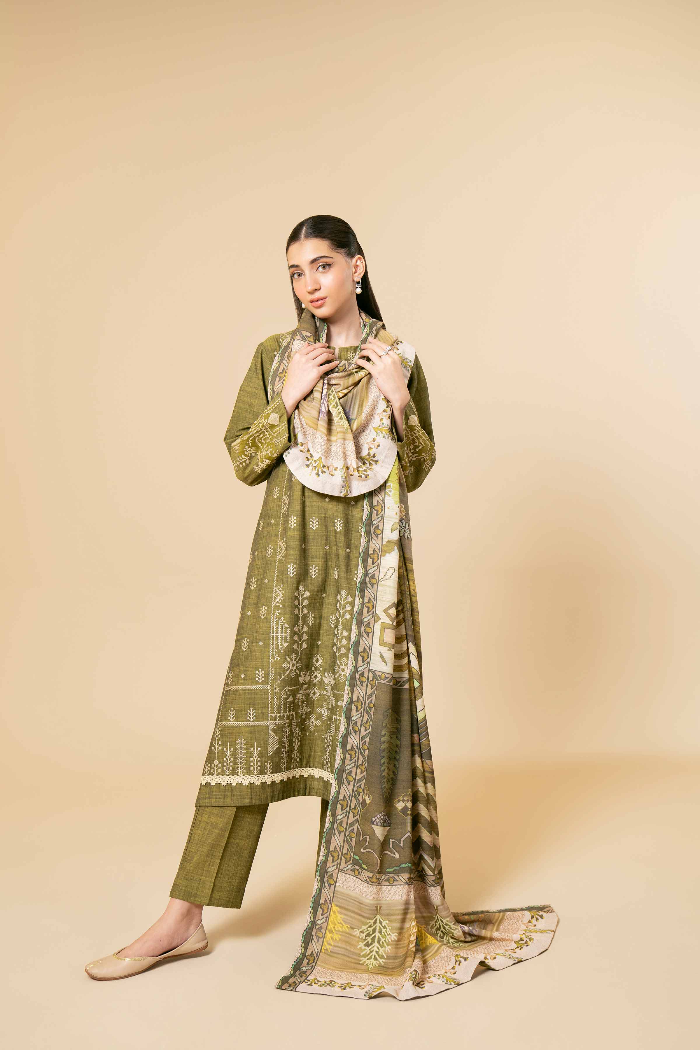 NishatUK - Green Embroidered  Yarn Dyed 3-piece unstitched Suit