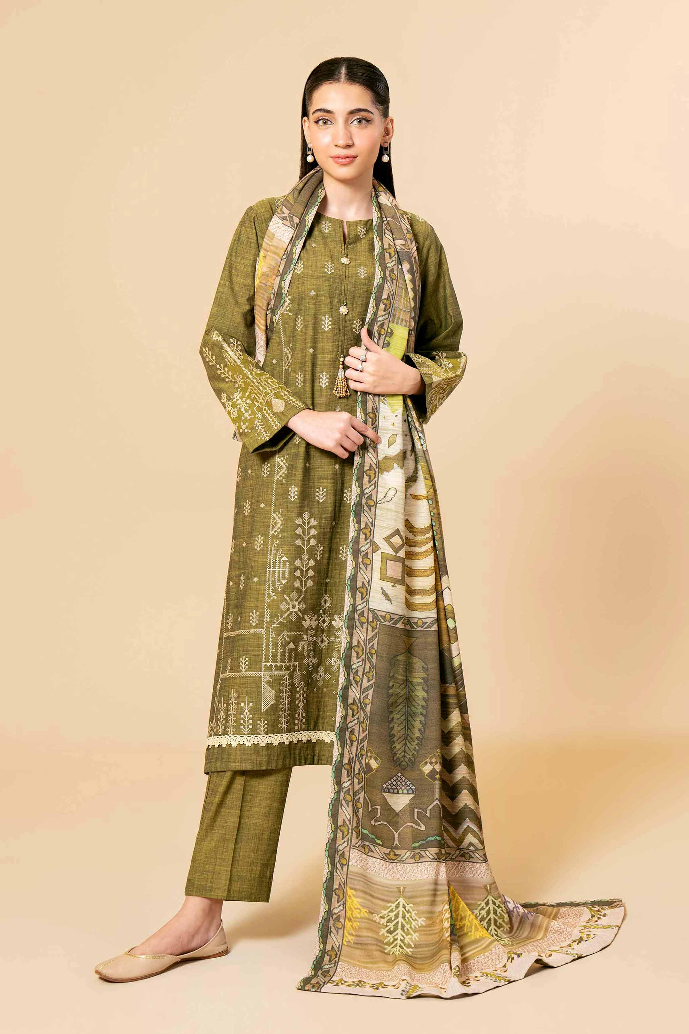 NishatUK - Green Embroidered  Yarn Dyed 3-piece unstitched Suit