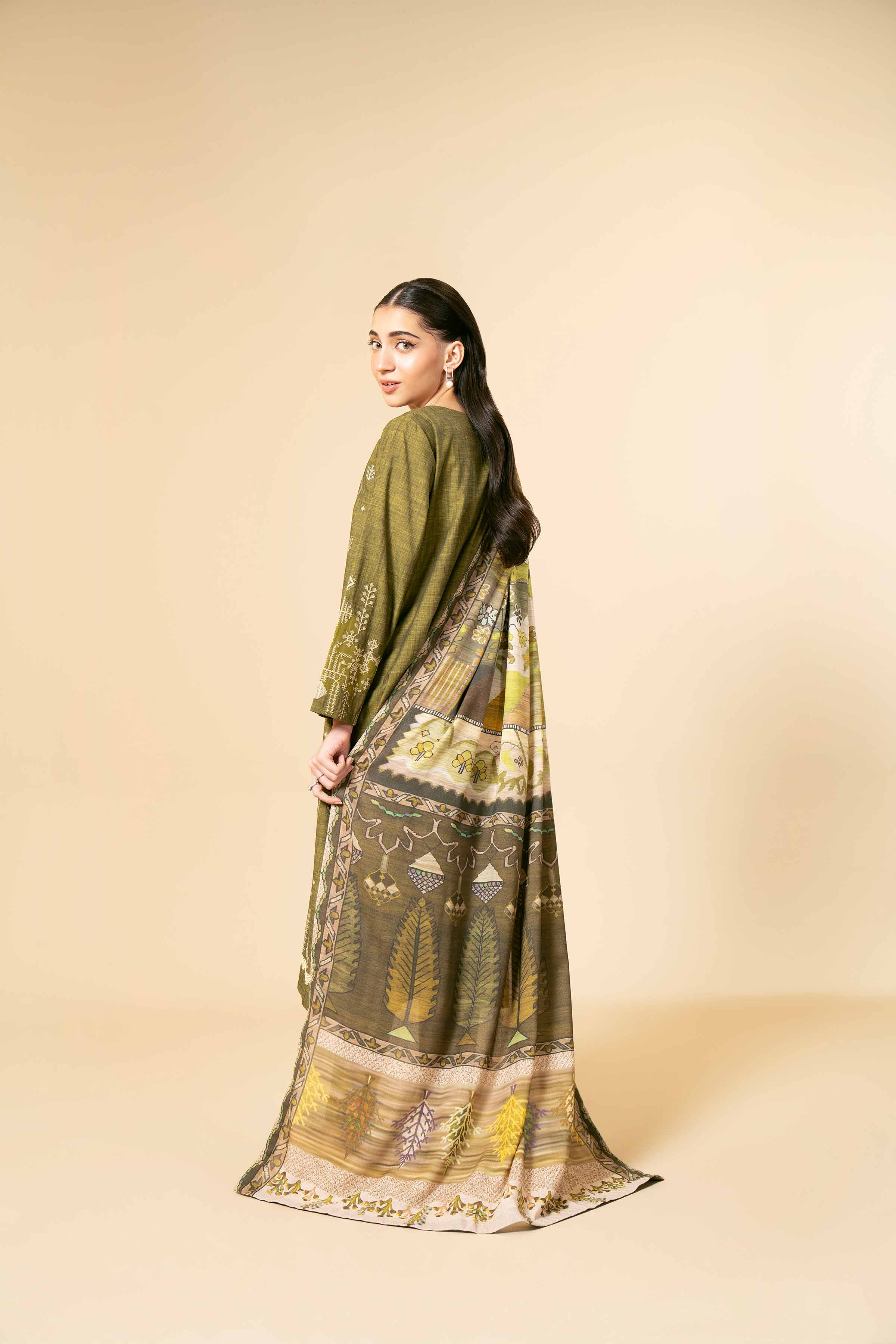NishatUK - Green Embroidered  Yarn Dyed 3-piece unstitched Suit