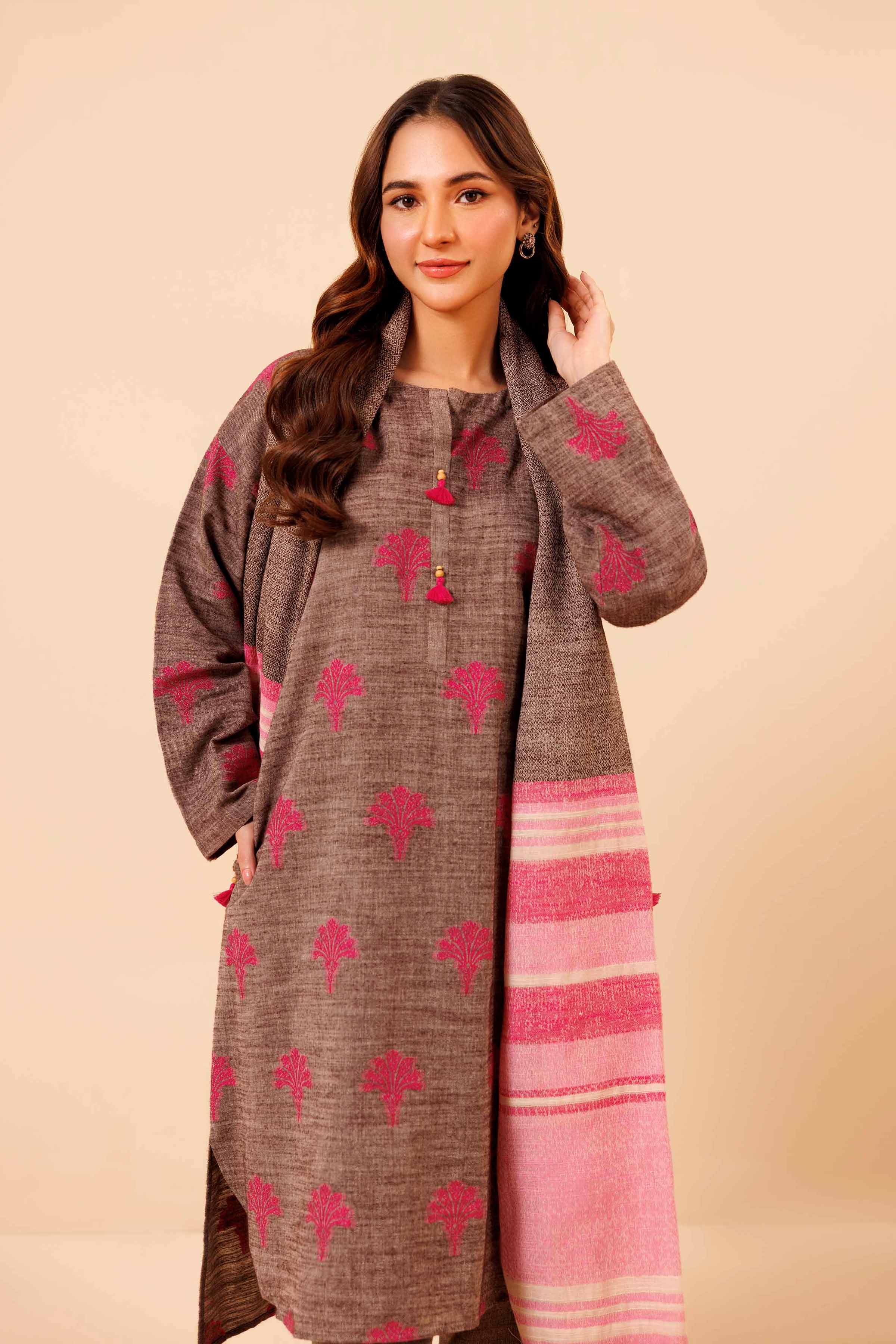 NishatUK - Brown Solids Handloom 3-piece unstitched Suit