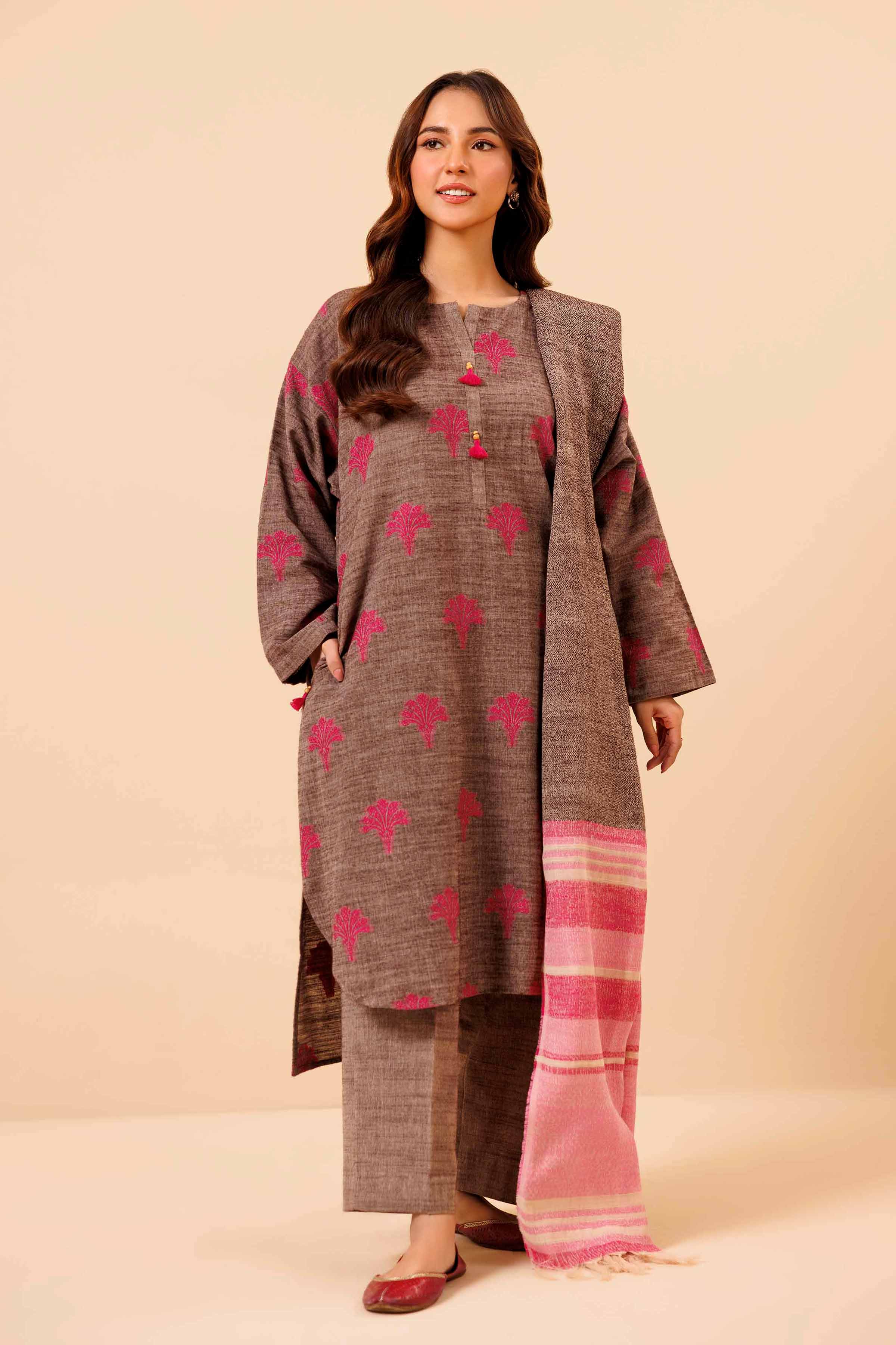 NishatUK - Brown Solids Handloom 3-piece unstitched Suit