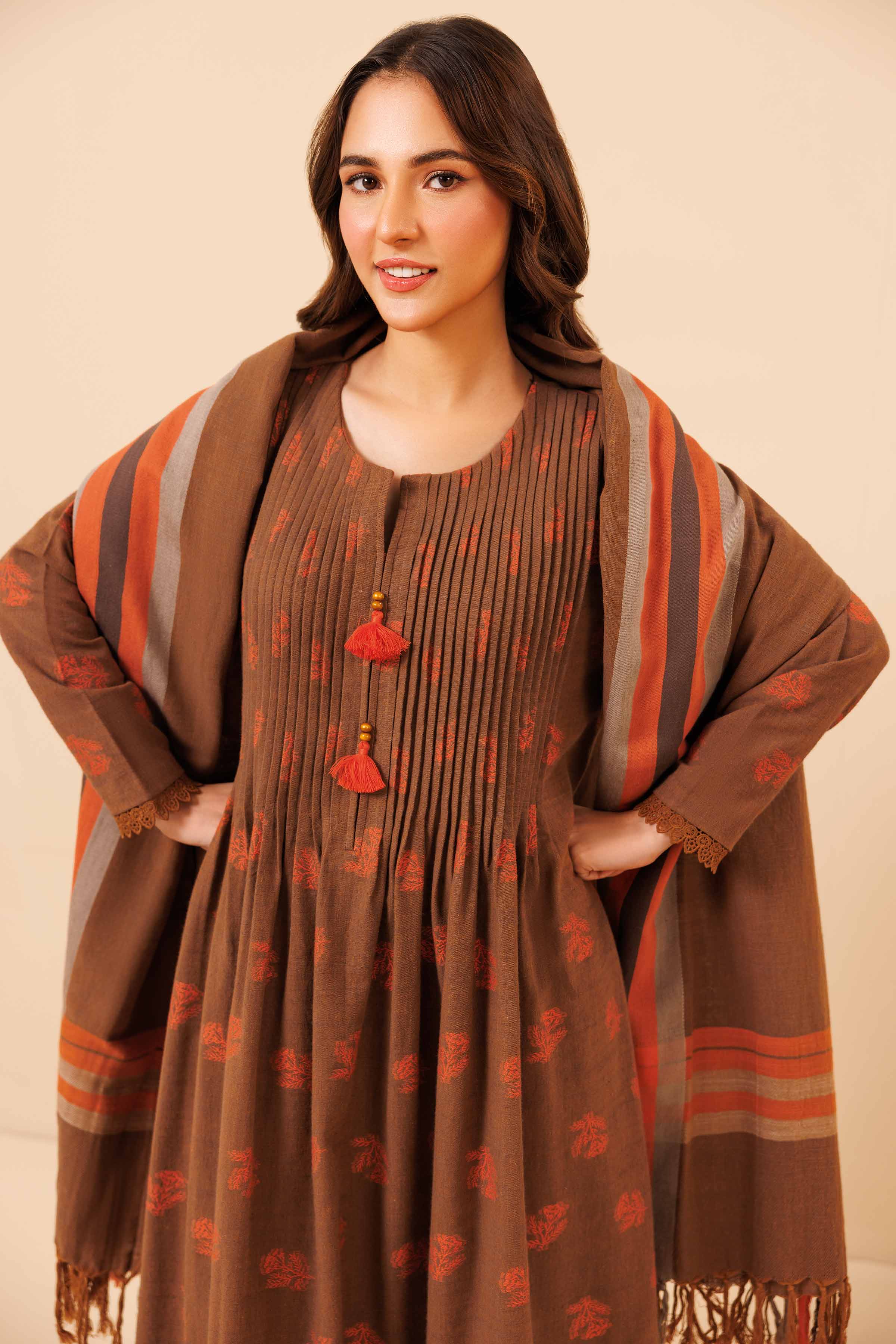 NishatUK - Brown Solids Handloom 3-piece unstitched Suit