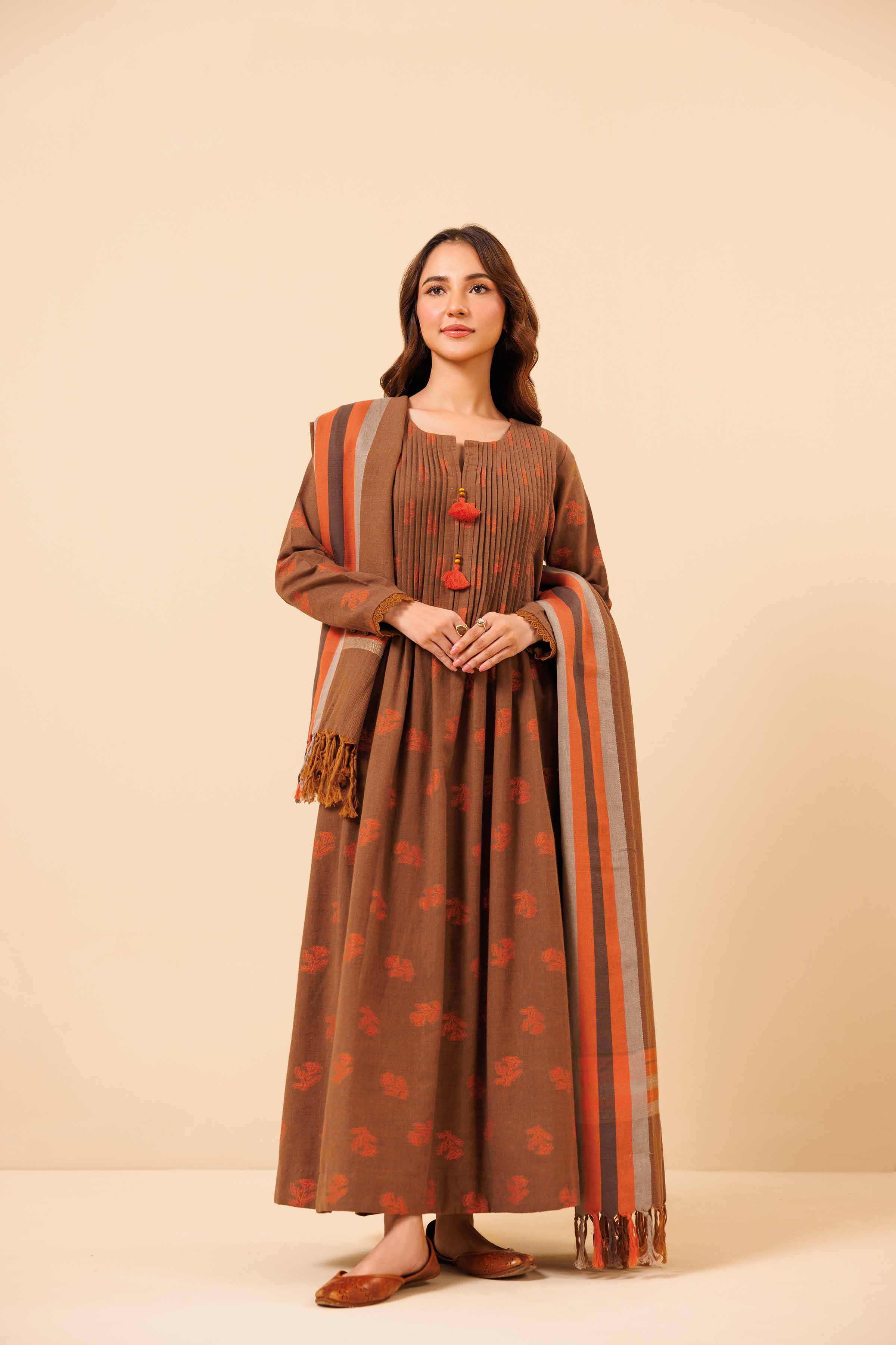 NishatUK - Brown Solids Handloom 3-piece unstitched Suit