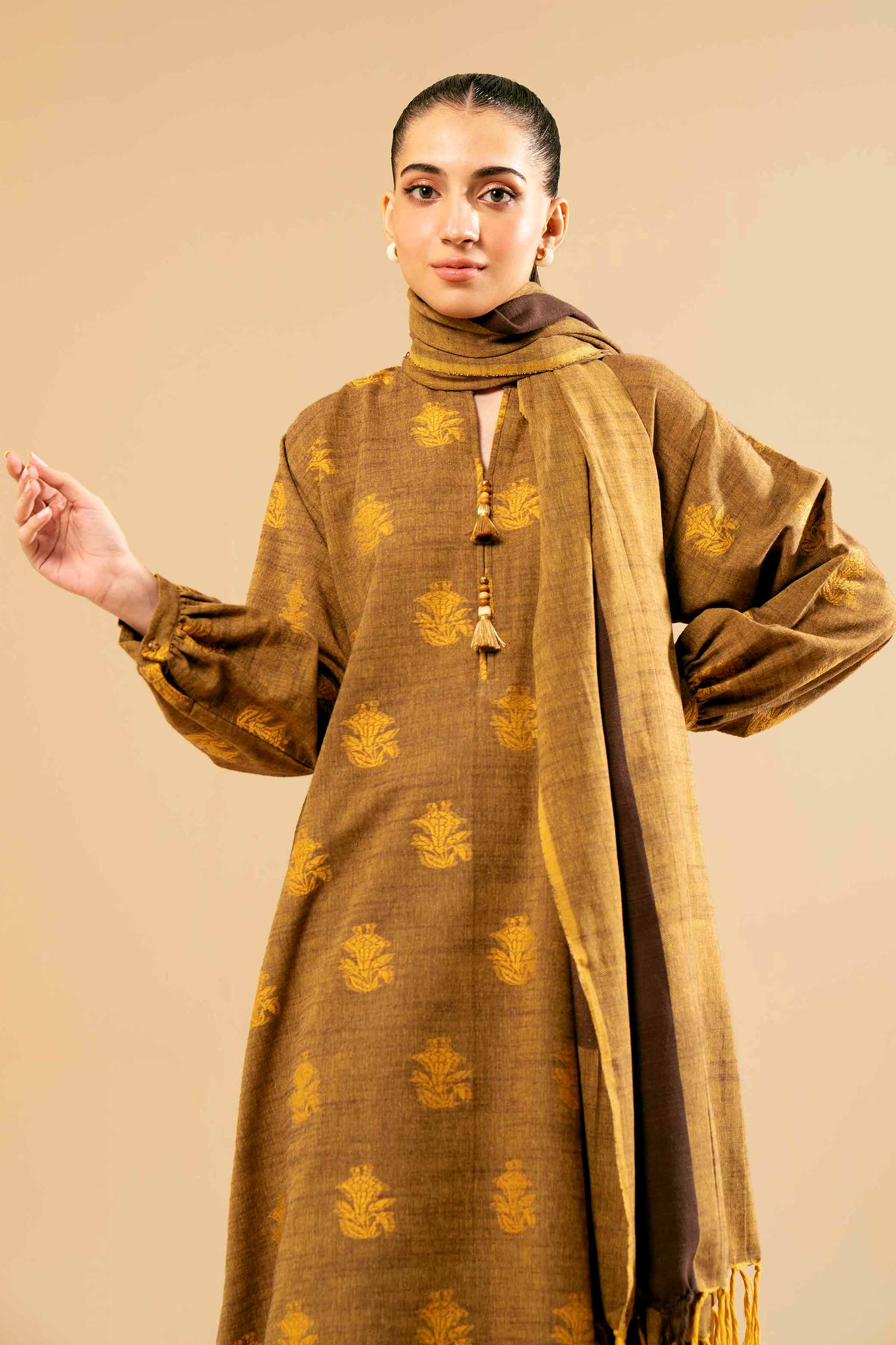 NishatUK - Brown Solids Handloom 3-piece unstitched Suit