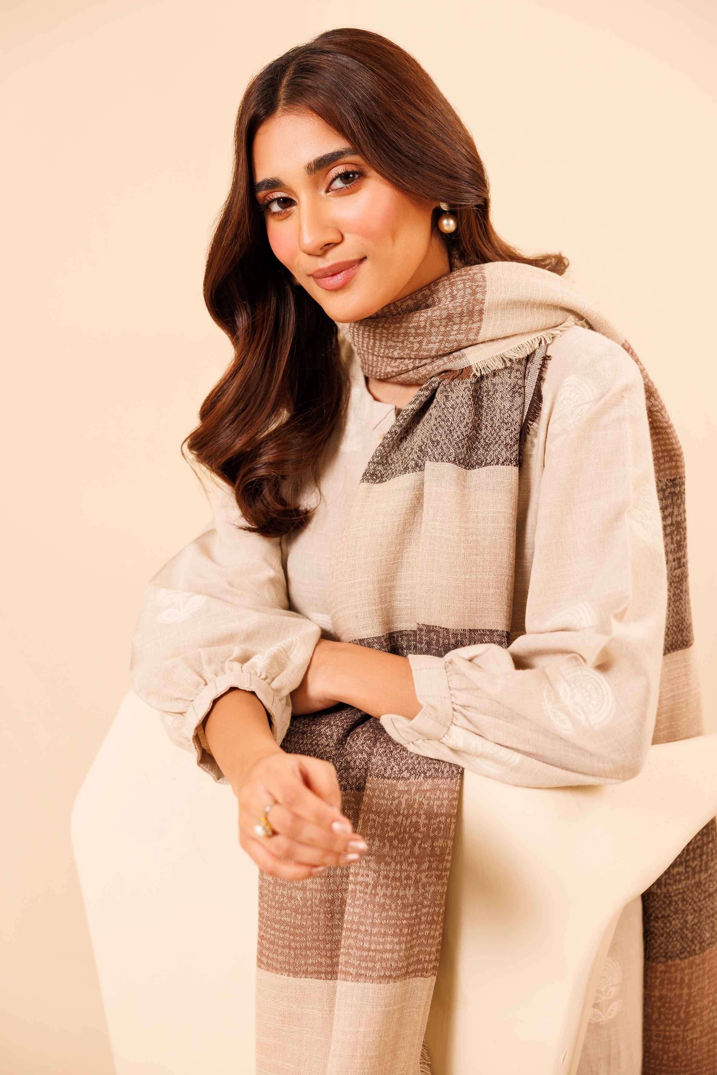 NishatUK - Beige Solids Handloom 3-piece unstitched Suit