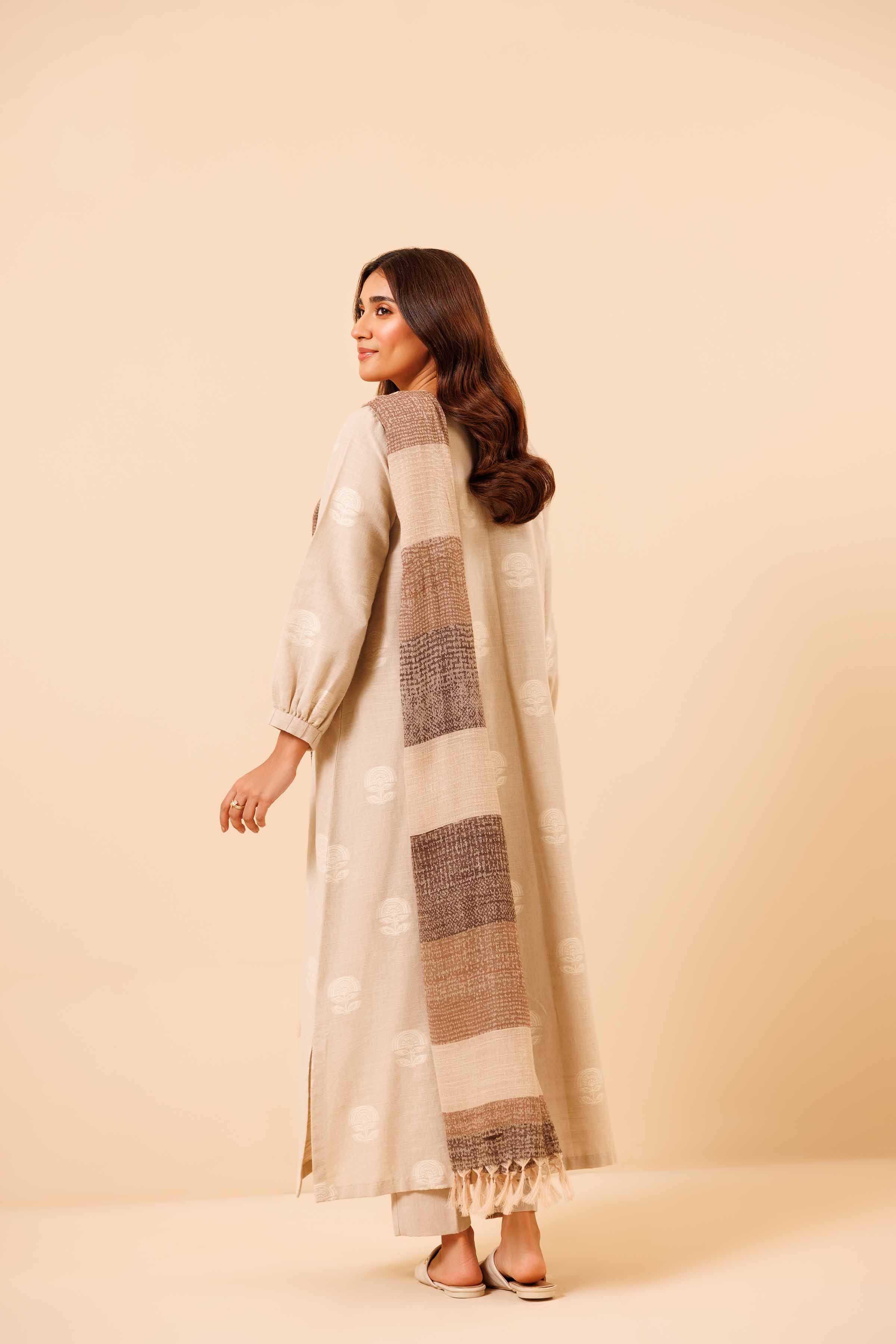 NishatUK - Beige Solids Handloom 3-piece unstitched Suit