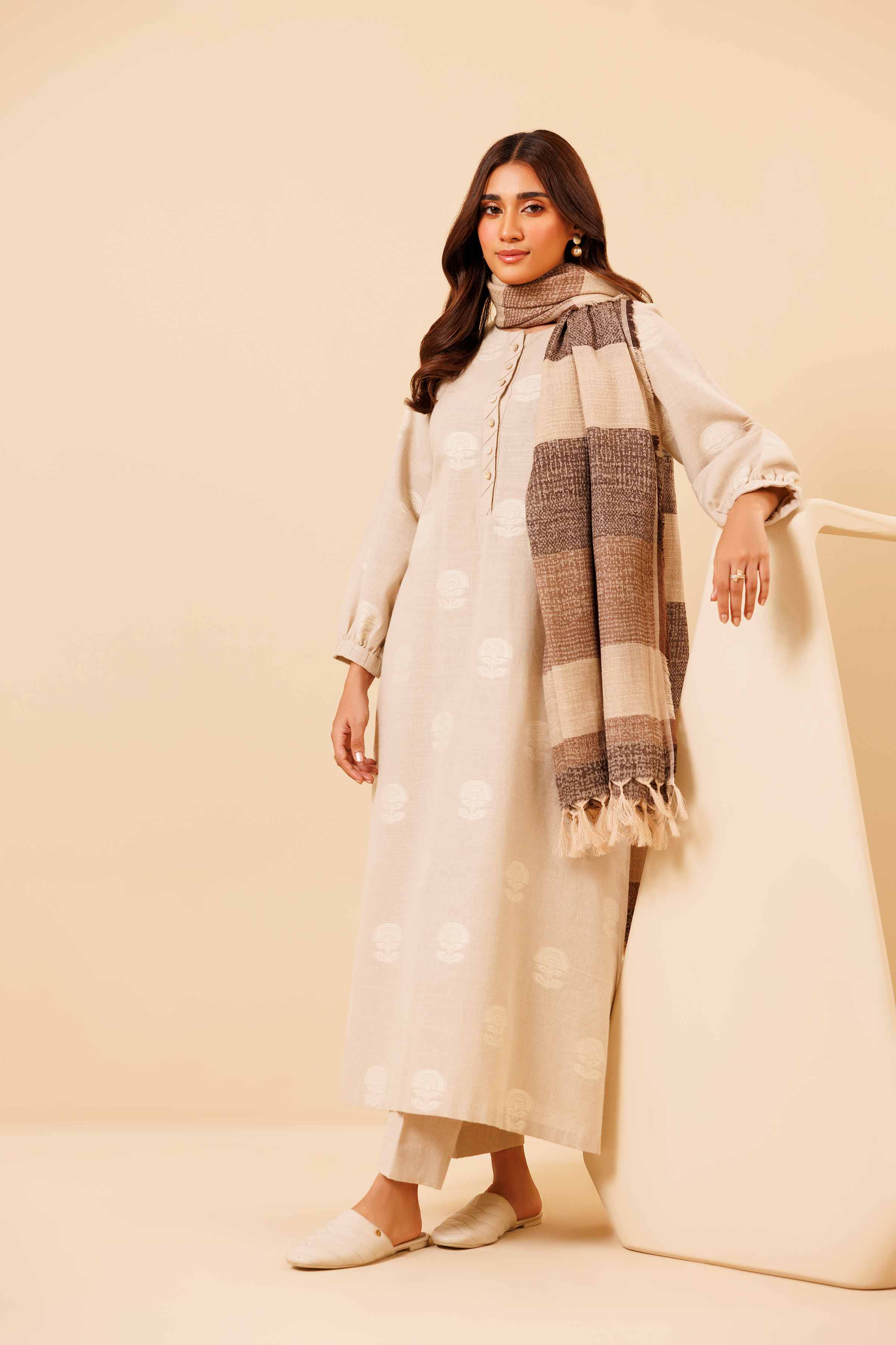 NishatUK - Beige Solids Handloom 3-piece unstitched Suit