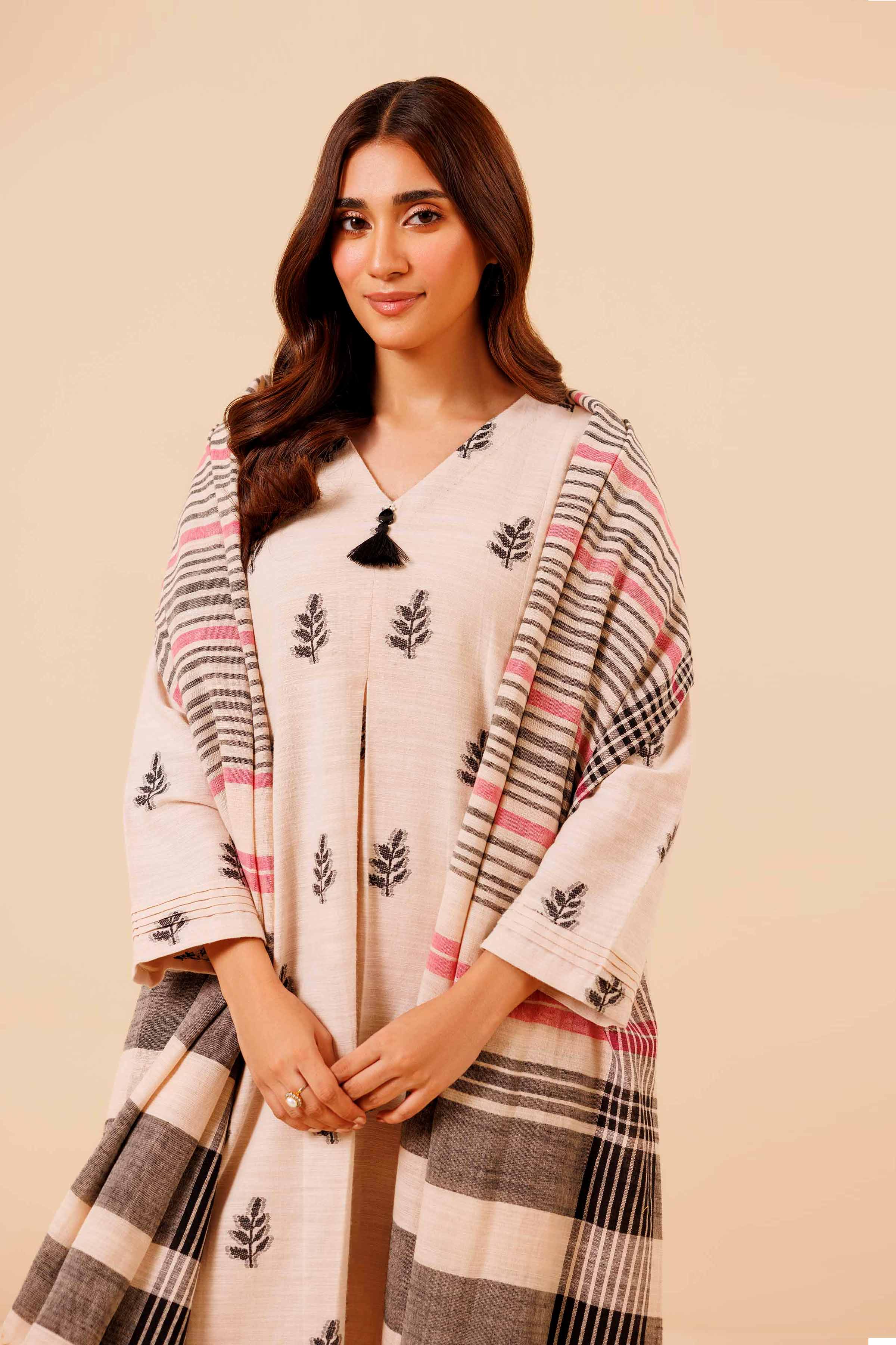 NishatUK - Beige Solids Handloom 3-piece unstitched Suit