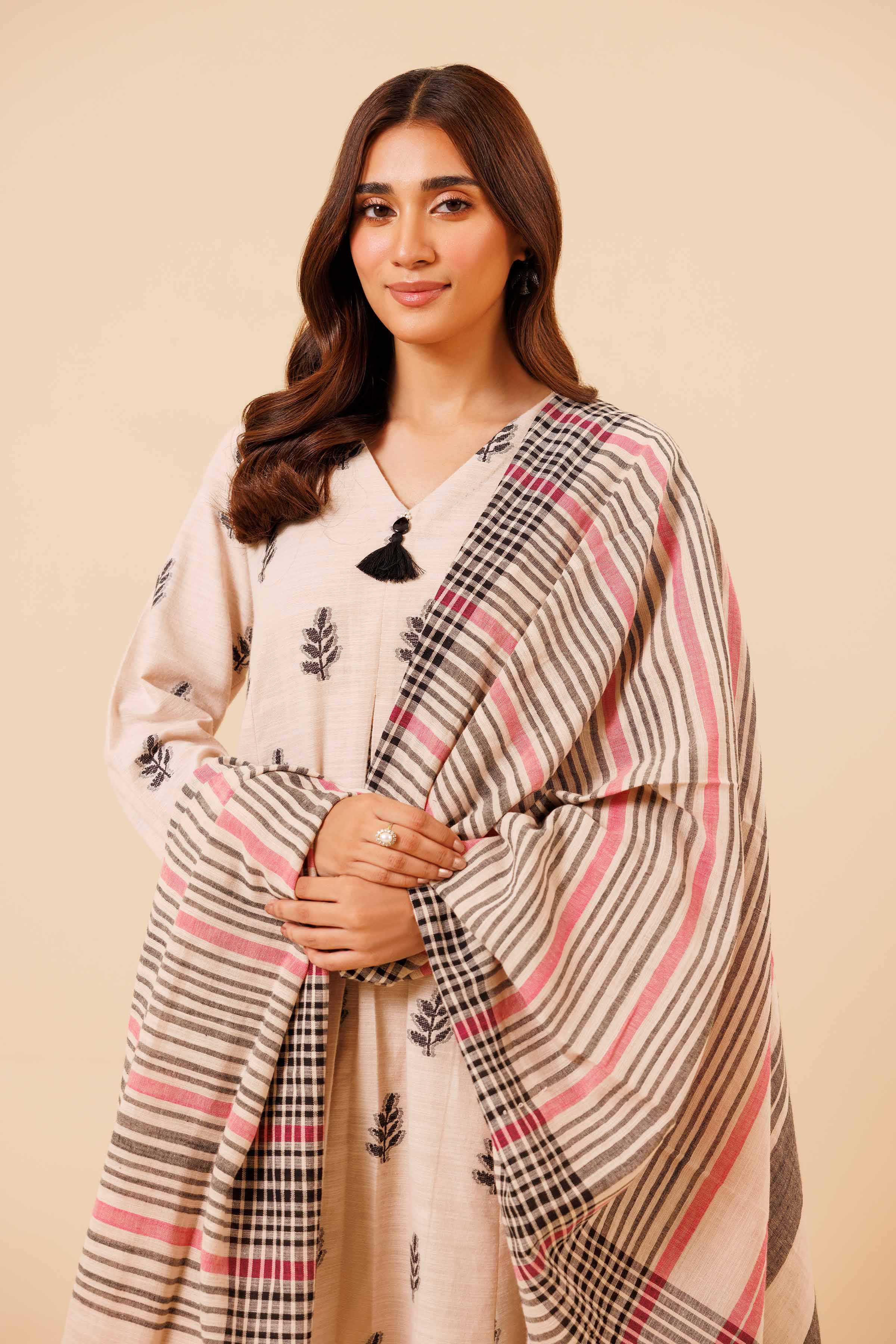 NishatUK - Beige Solids Handloom 3-piece unstitched Suit