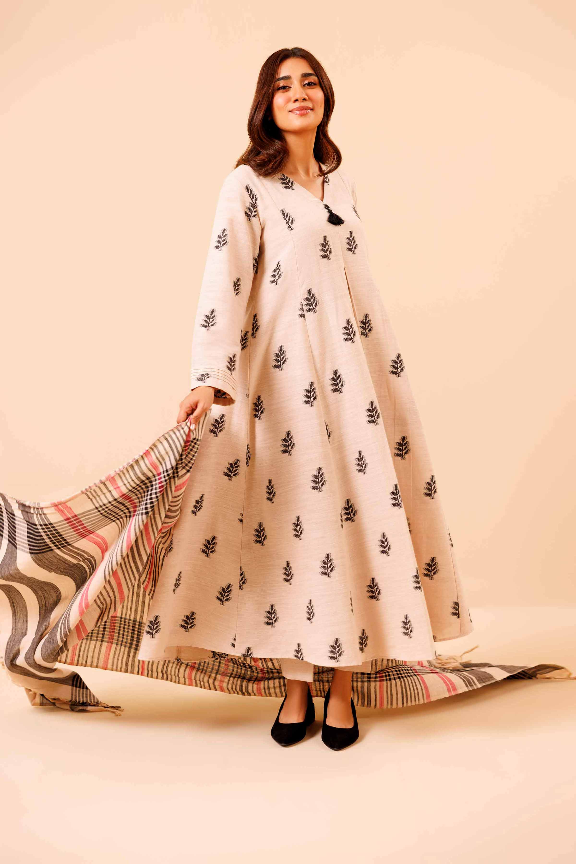 NishatUK - Beige Solids Handloom 3-piece unstitched Suit