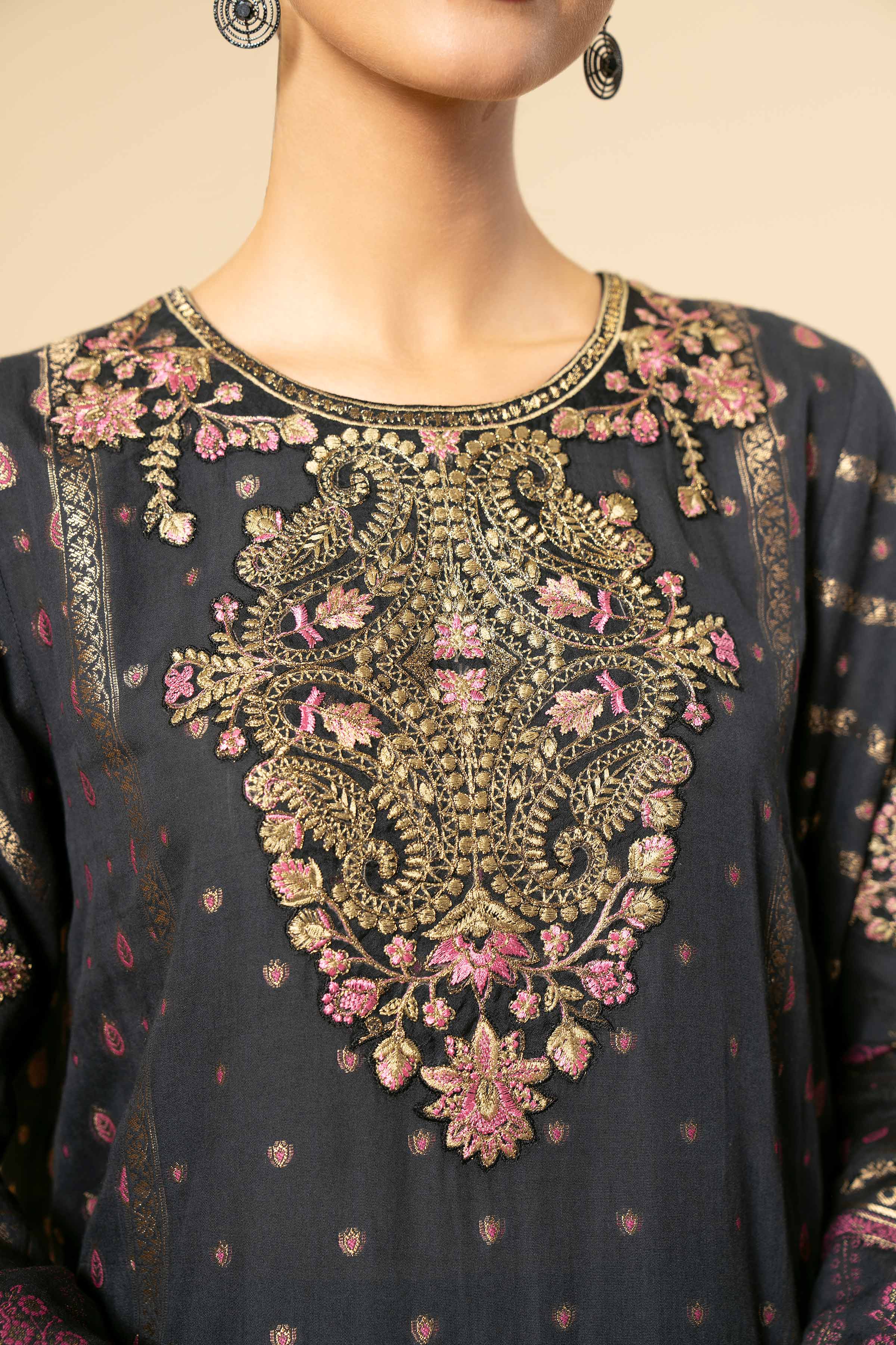 NishatUK - Black Embroidered  Jacquard 3-piece unstitched Suit