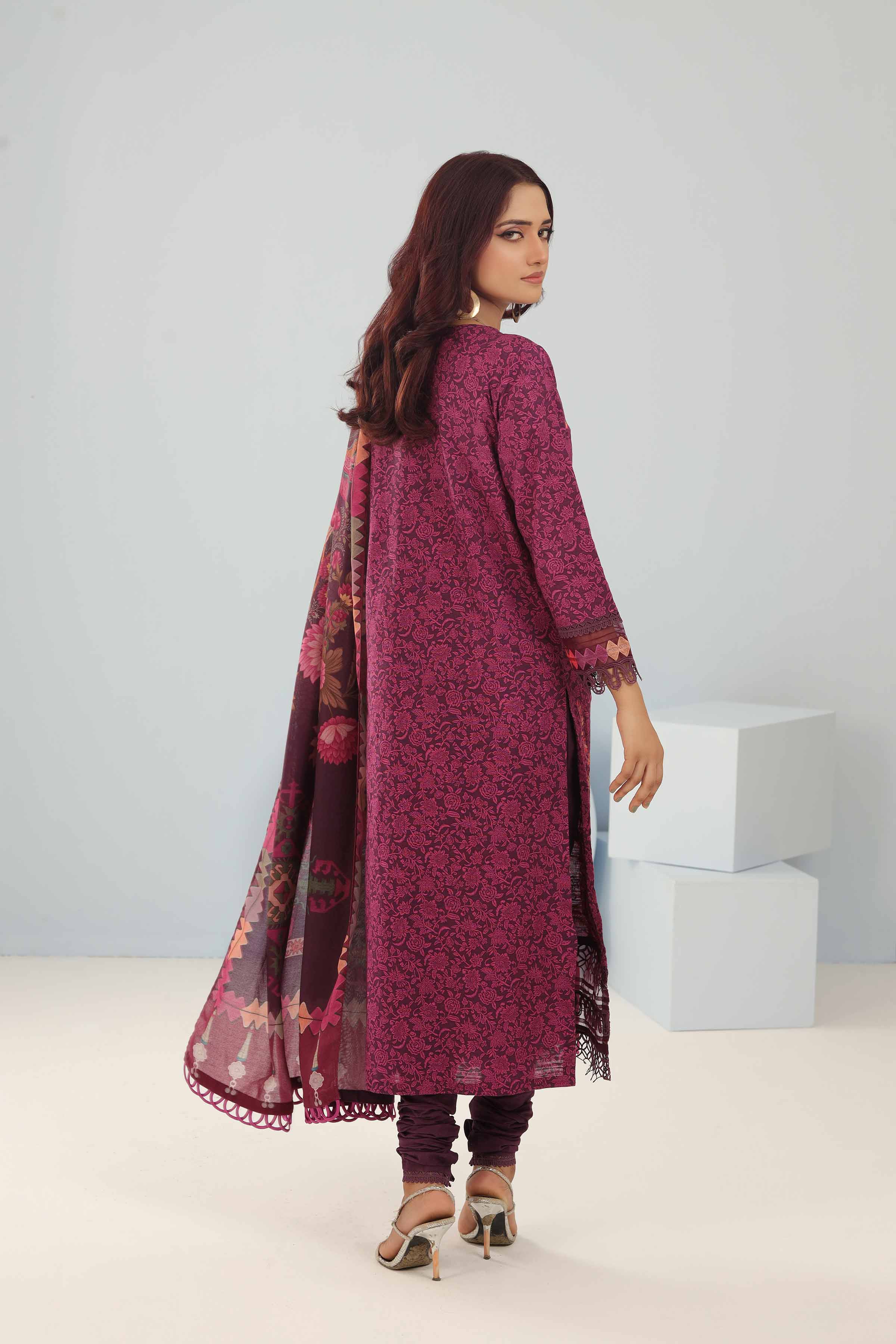 NishatUK - Magenta Embroidered  Cotton 3-piece unstitched Suit