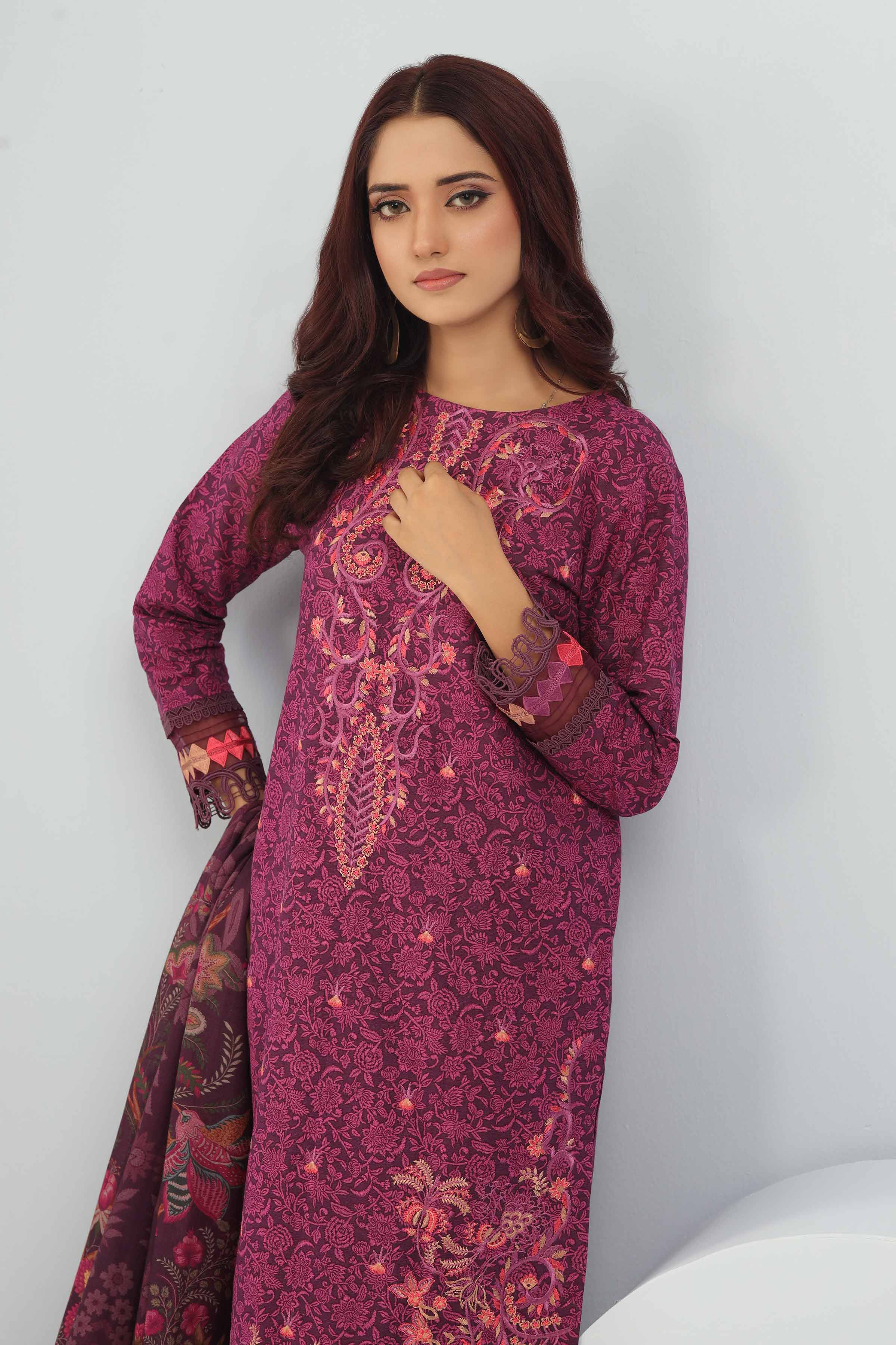 NishatUK - Magenta Embroidered  Cotton 3-piece unstitched Suit