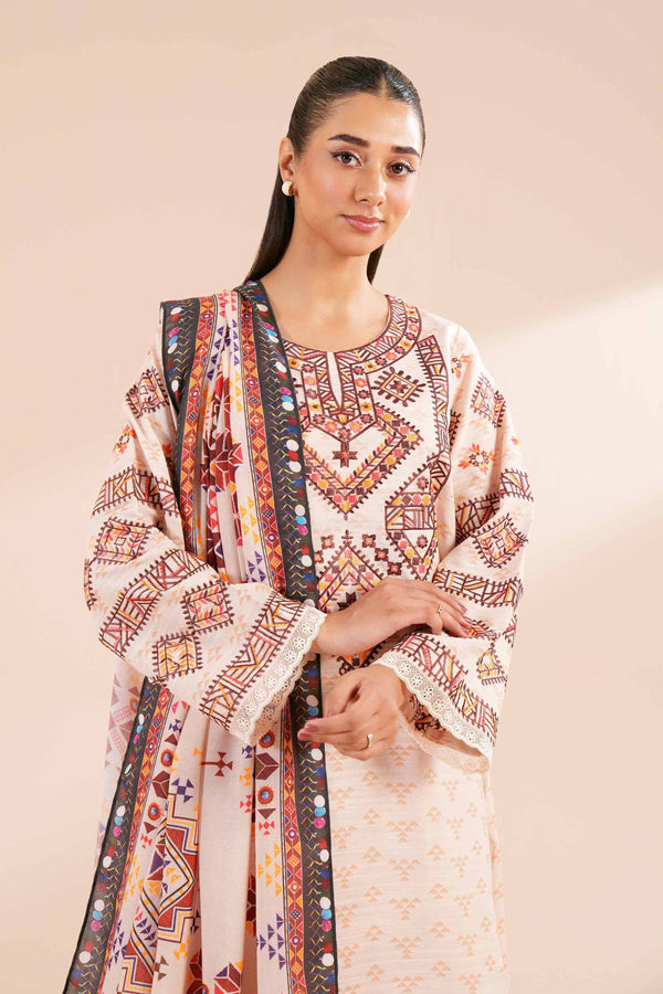 3 Piece - Printed Embroidered Suit - 42404402