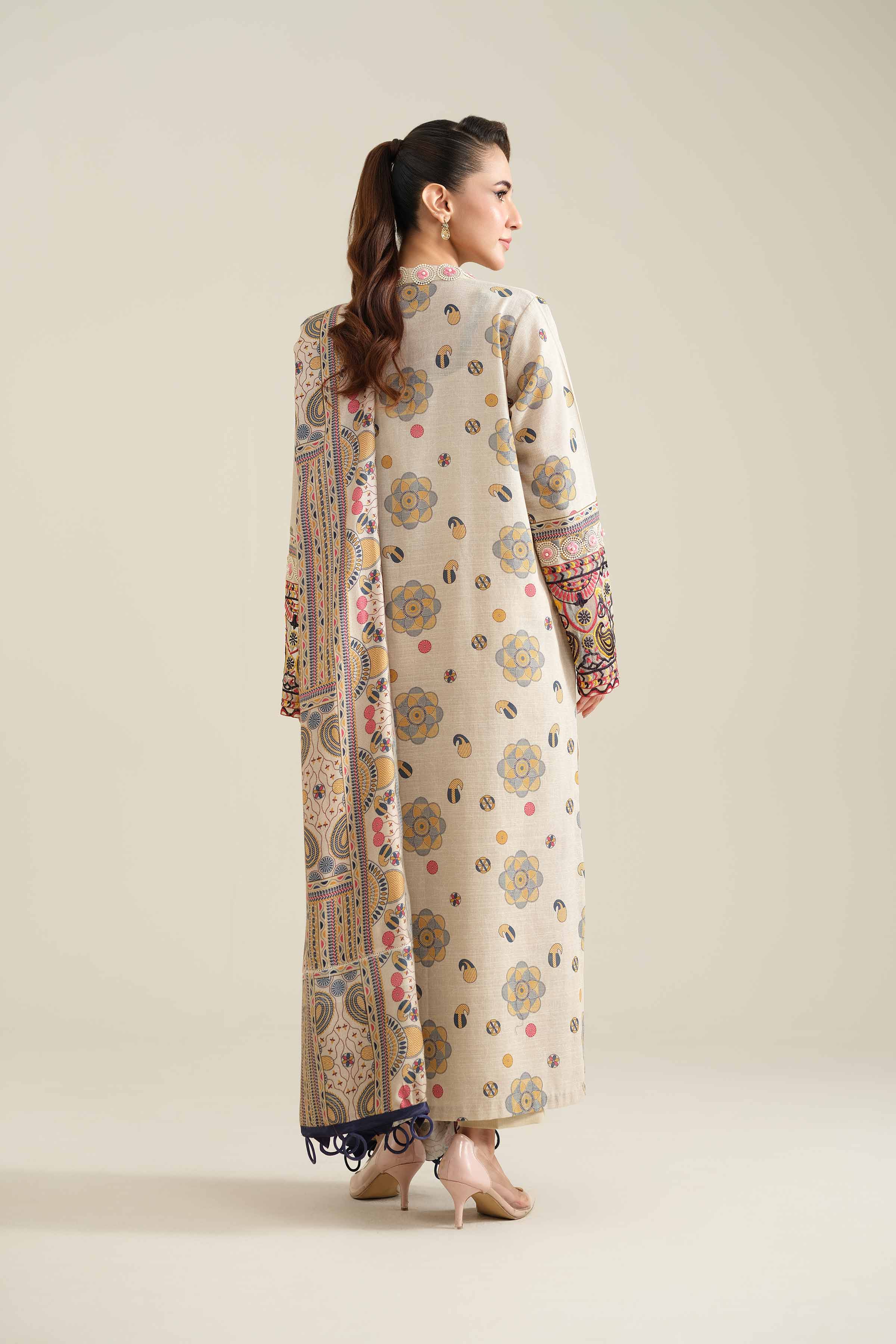 NishatUK - Beige Embroidered  Khaddar 2-piece unstitched Dress