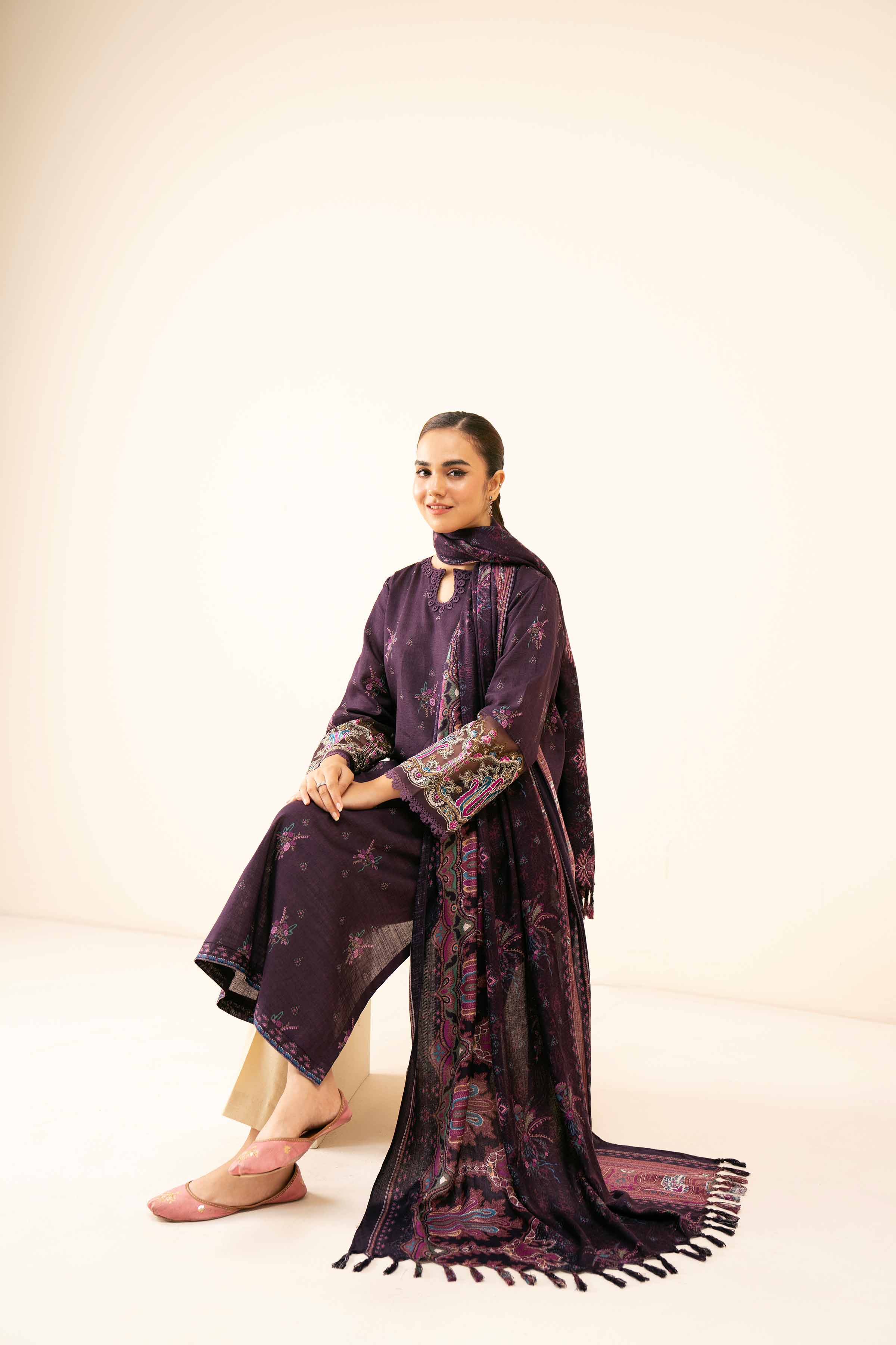 NishatUK - Plum Embroidered  Khaddar 2-piece unstitched Dress