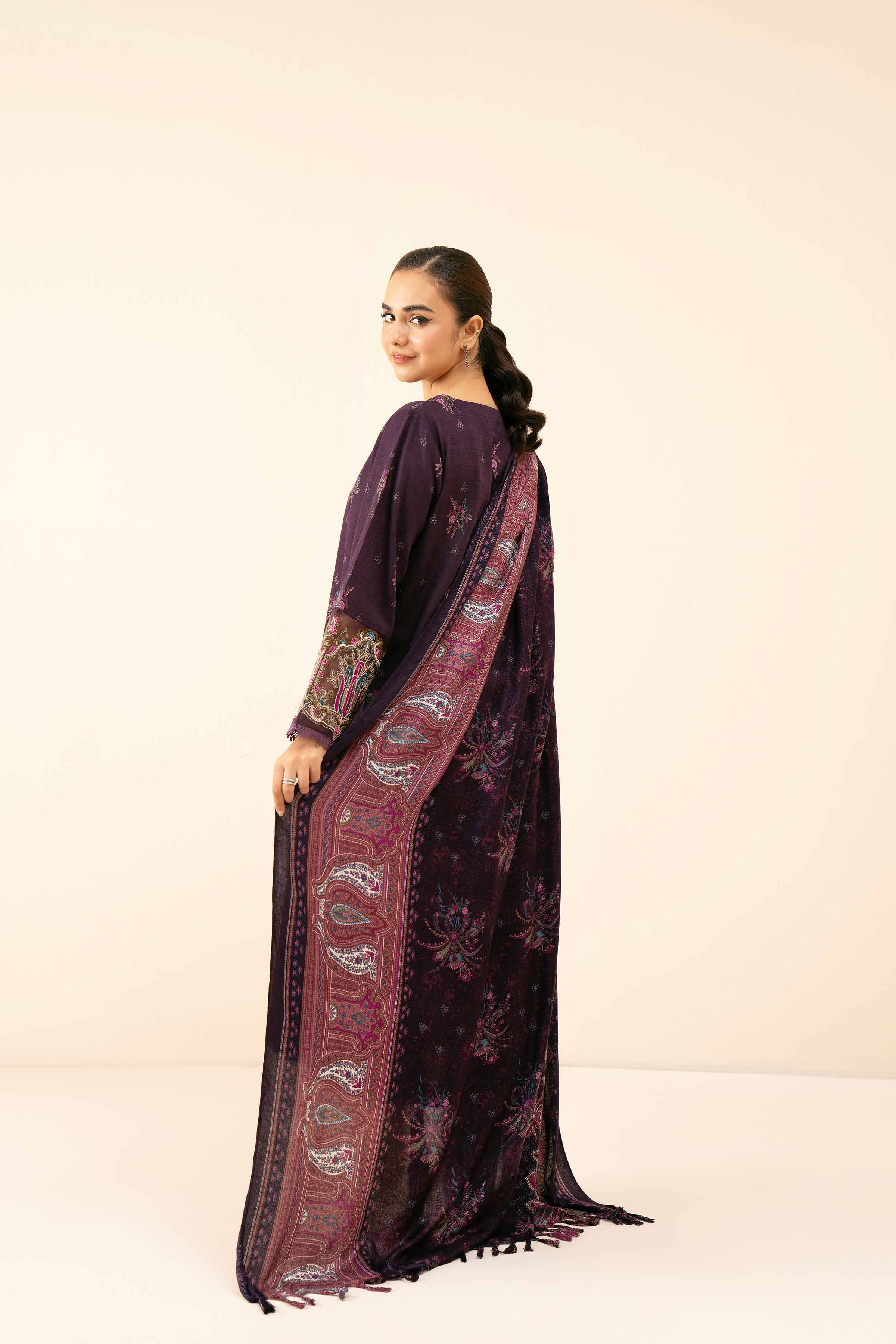 NishatUK - Plum Embroidered  Khaddar 2-piece unstitched Dress