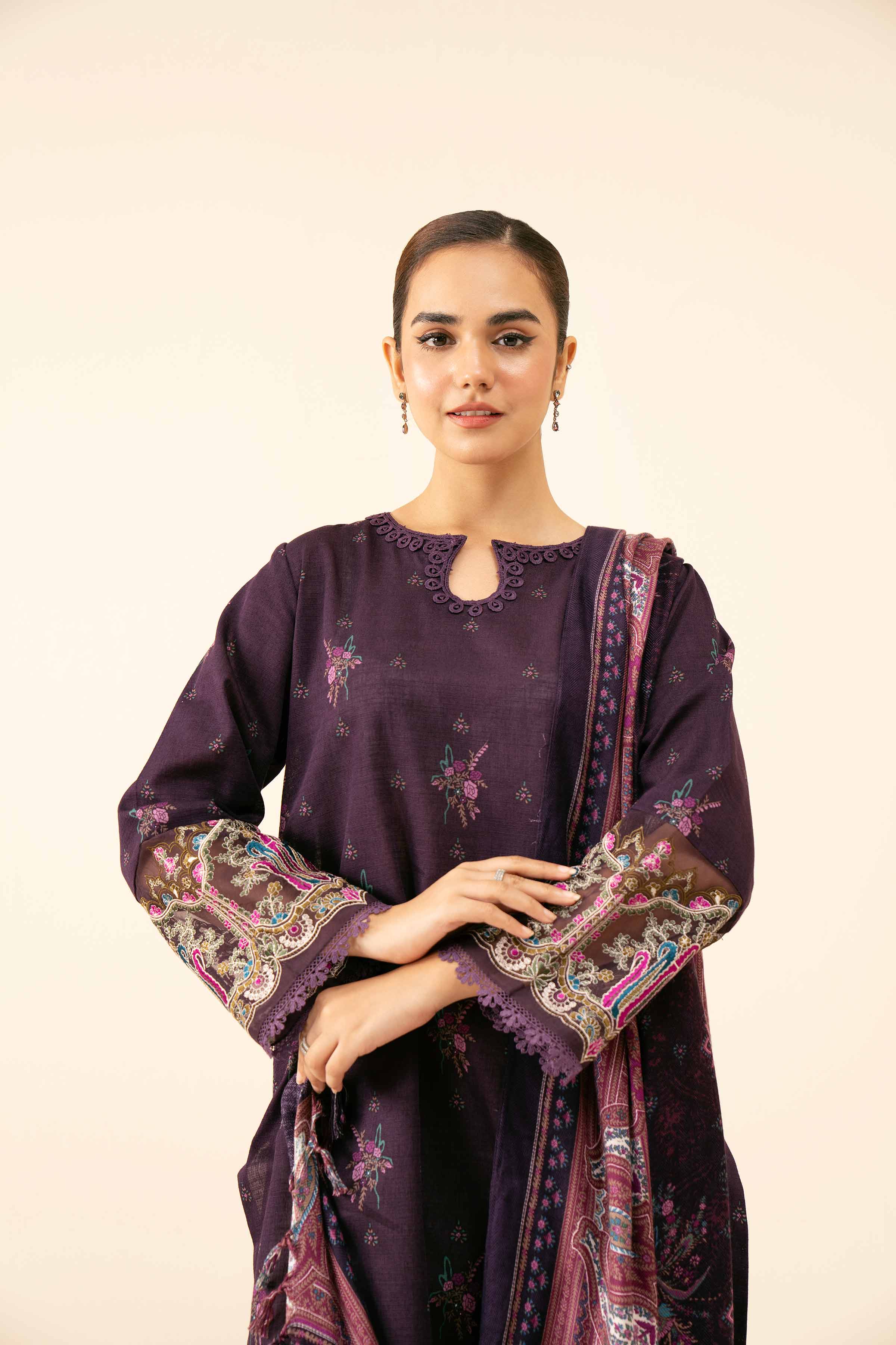 NishatUK - Plum Embroidered  Khaddar 2-piece unstitched Dress