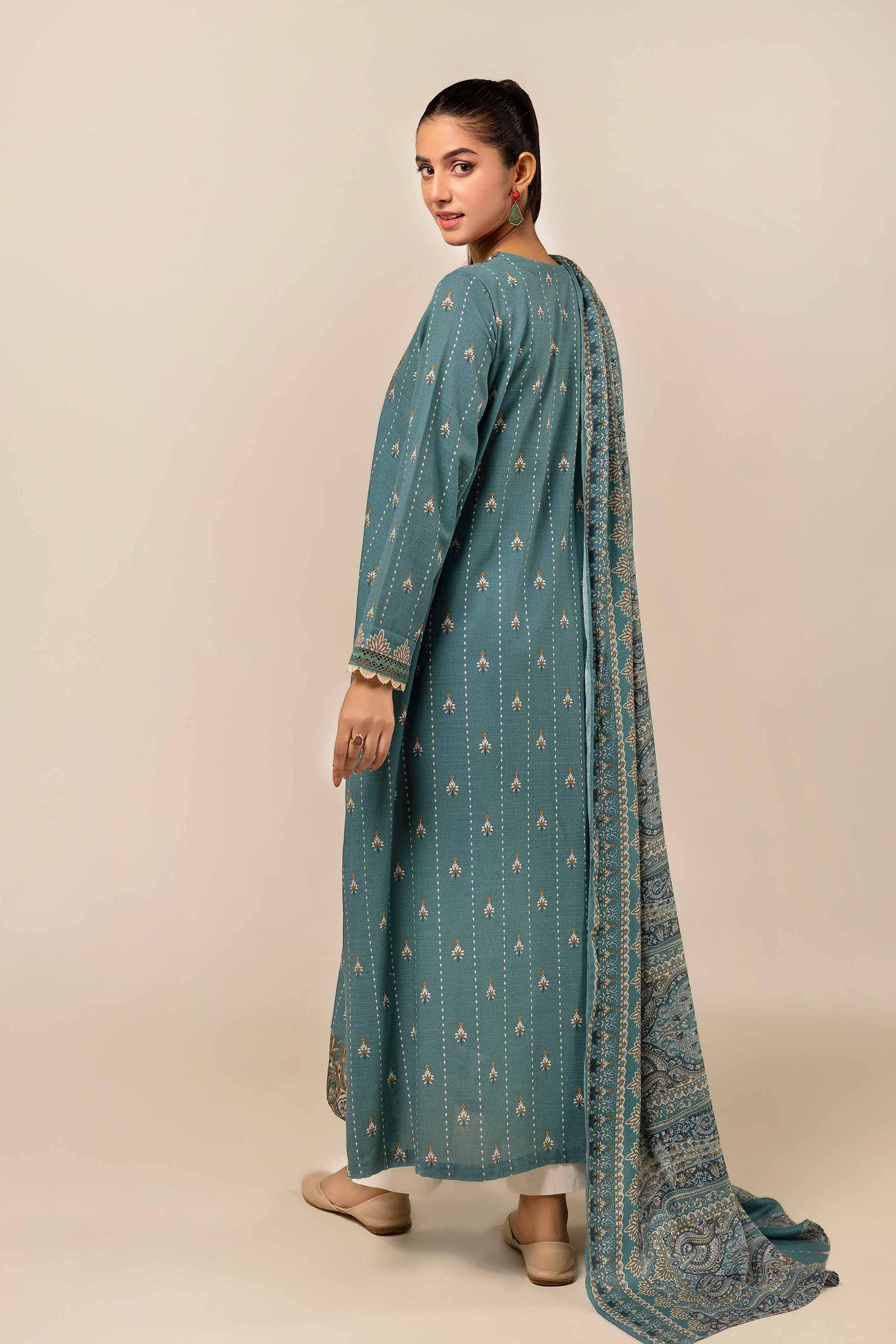 NishatUK - Teal Embroidered  Khaddar 2-piece unstitched Dress