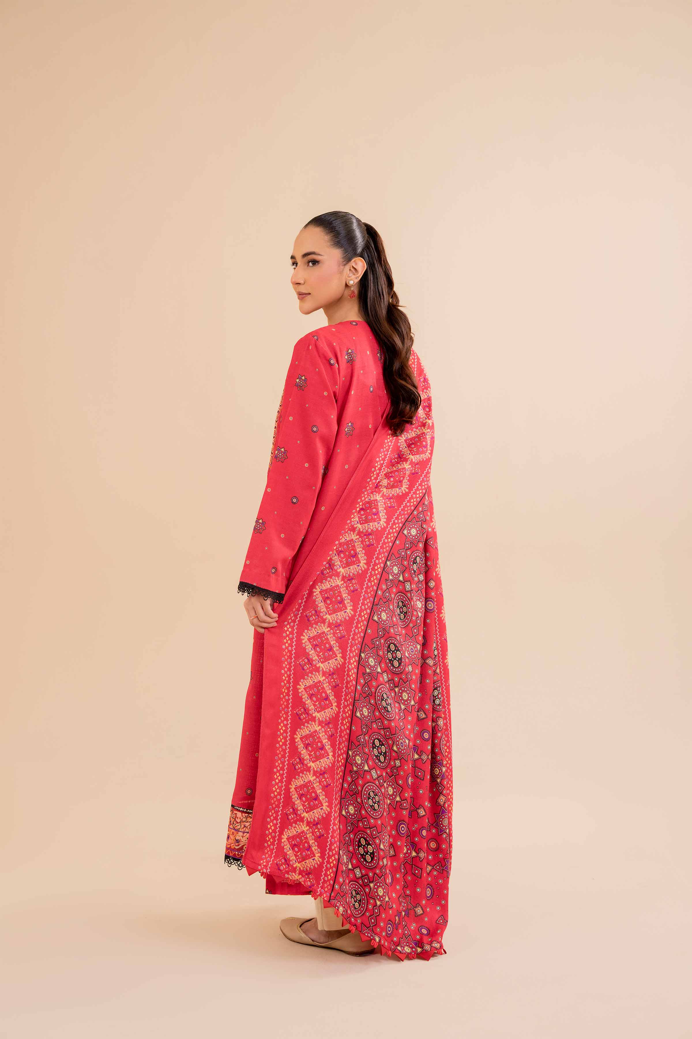 NishatUK - Red Embroidered  Khaddar 2-piece unstitched Dress