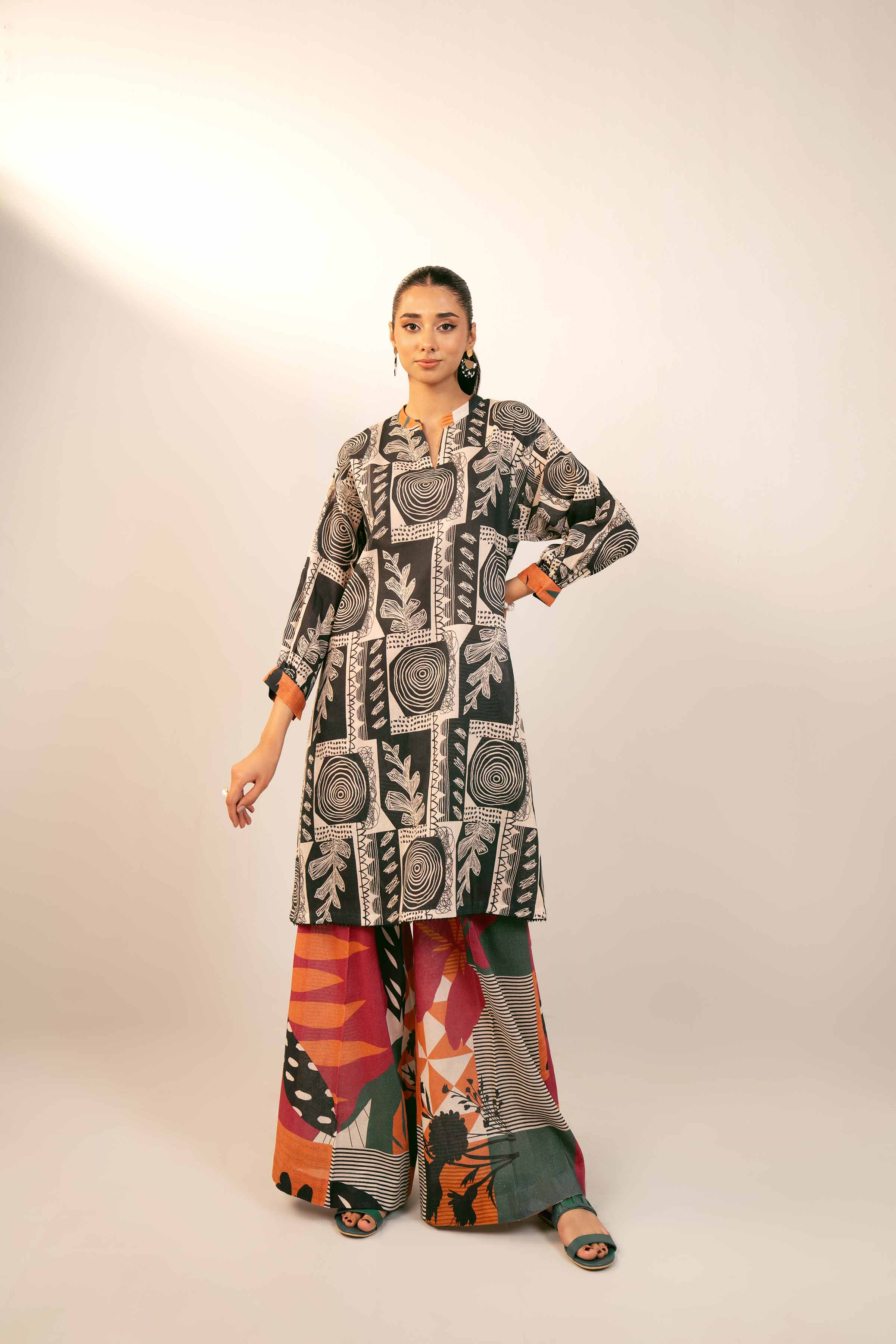 NishatUK - Brown Printed  Cotton 2-piece unstitched Dress