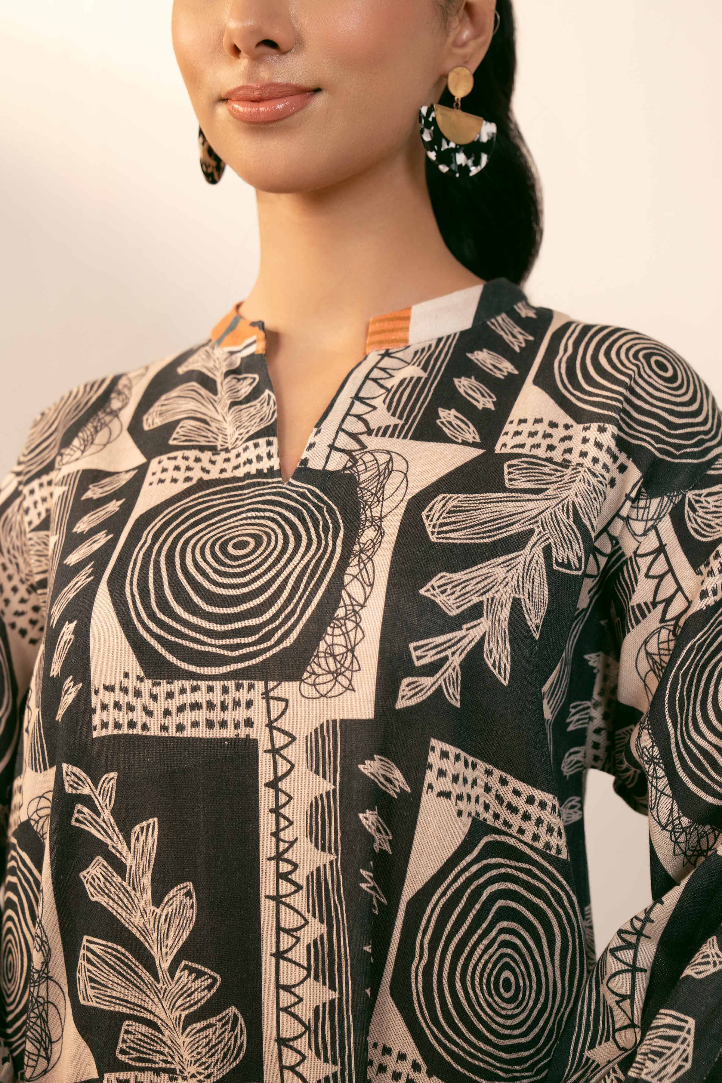 NishatUK - Brown Printed  Cotton 2-piece unstitched Dress