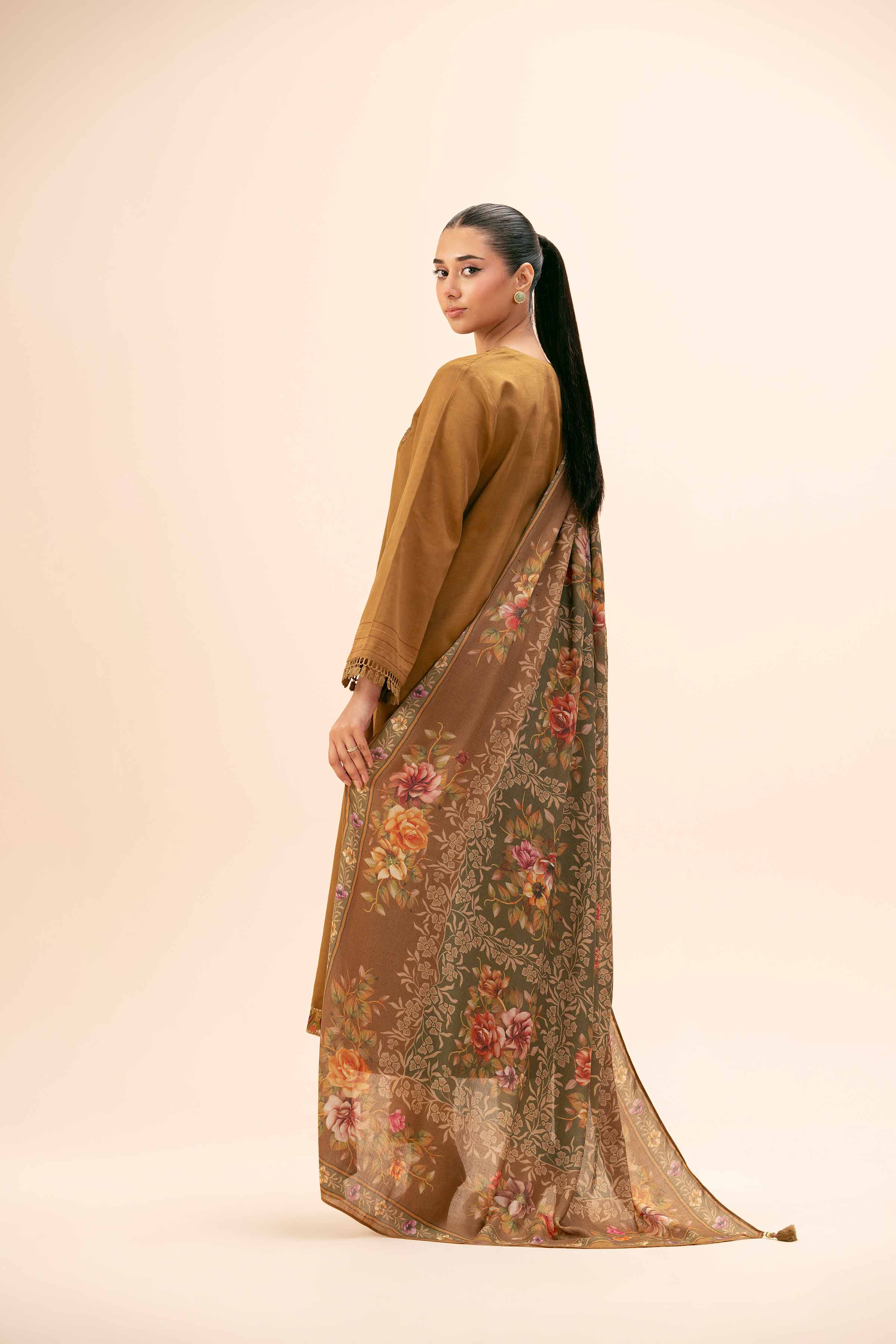 NishatUK - Brown Embroidered  Khaddar 2-piece unstitched Dress