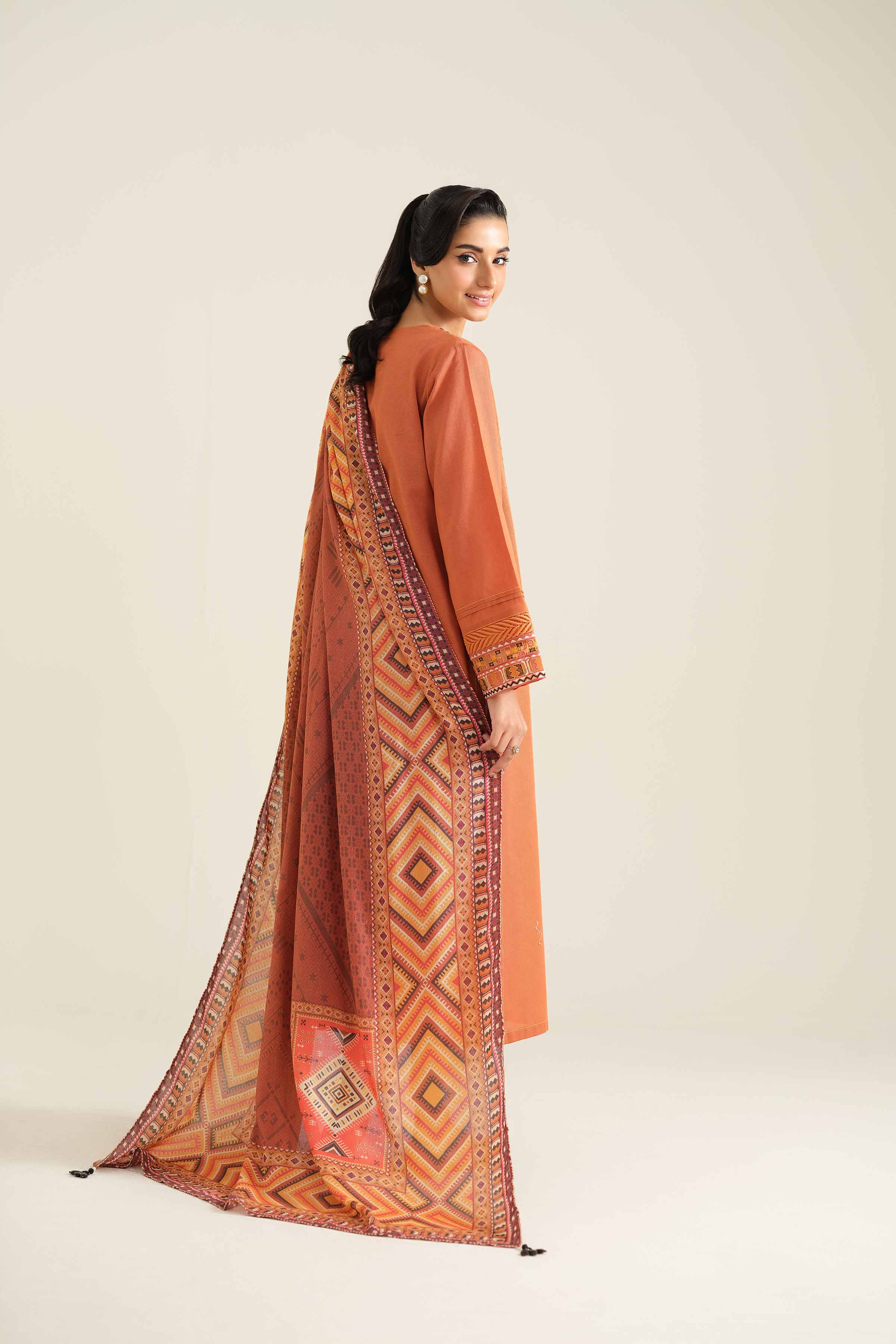 NishatUK - Brown Embroidered  Khaddar 2-piece unstitched Dress
