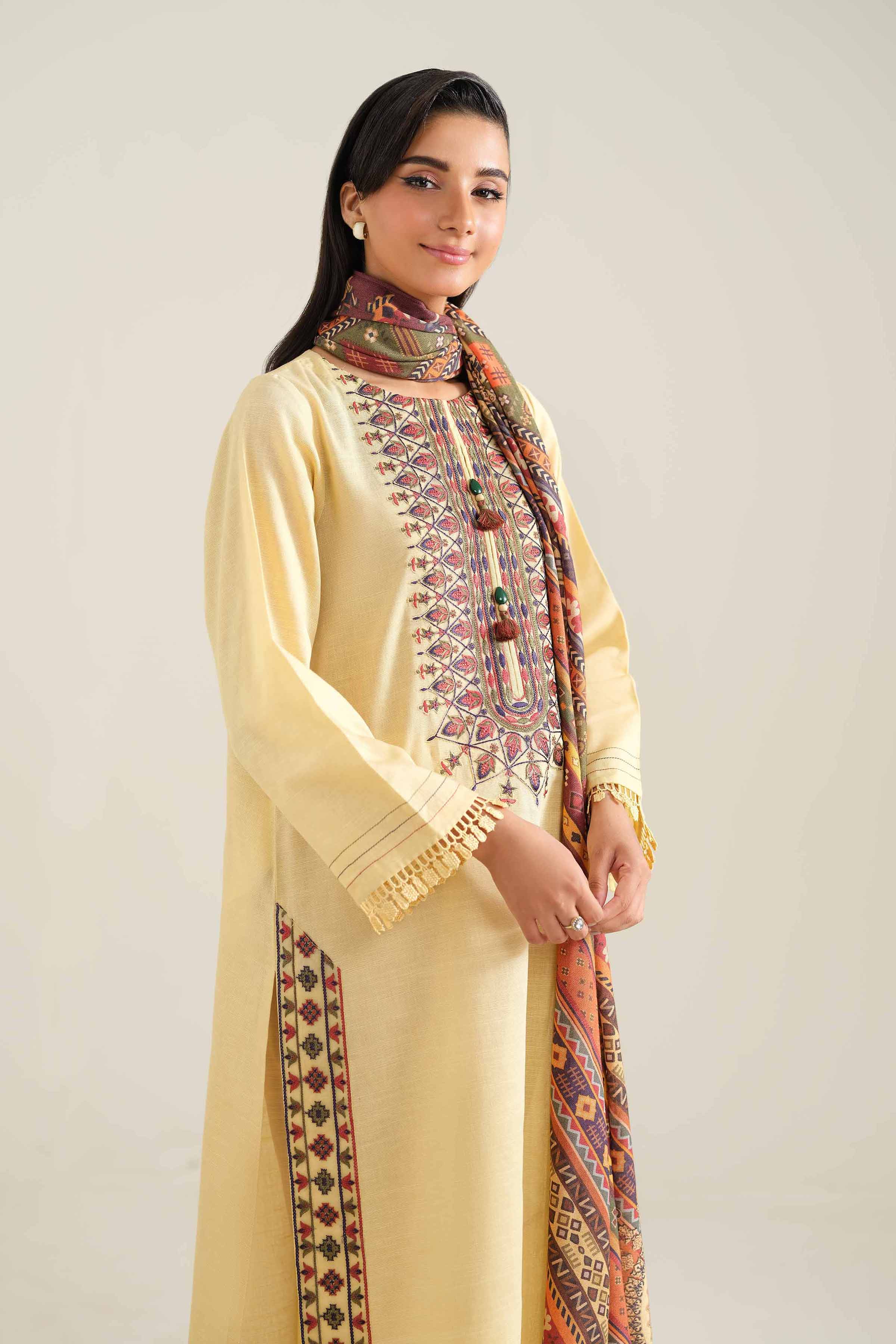 NishatUK - Brown Embroidered  Khaddar 2-piece unstitched Dress