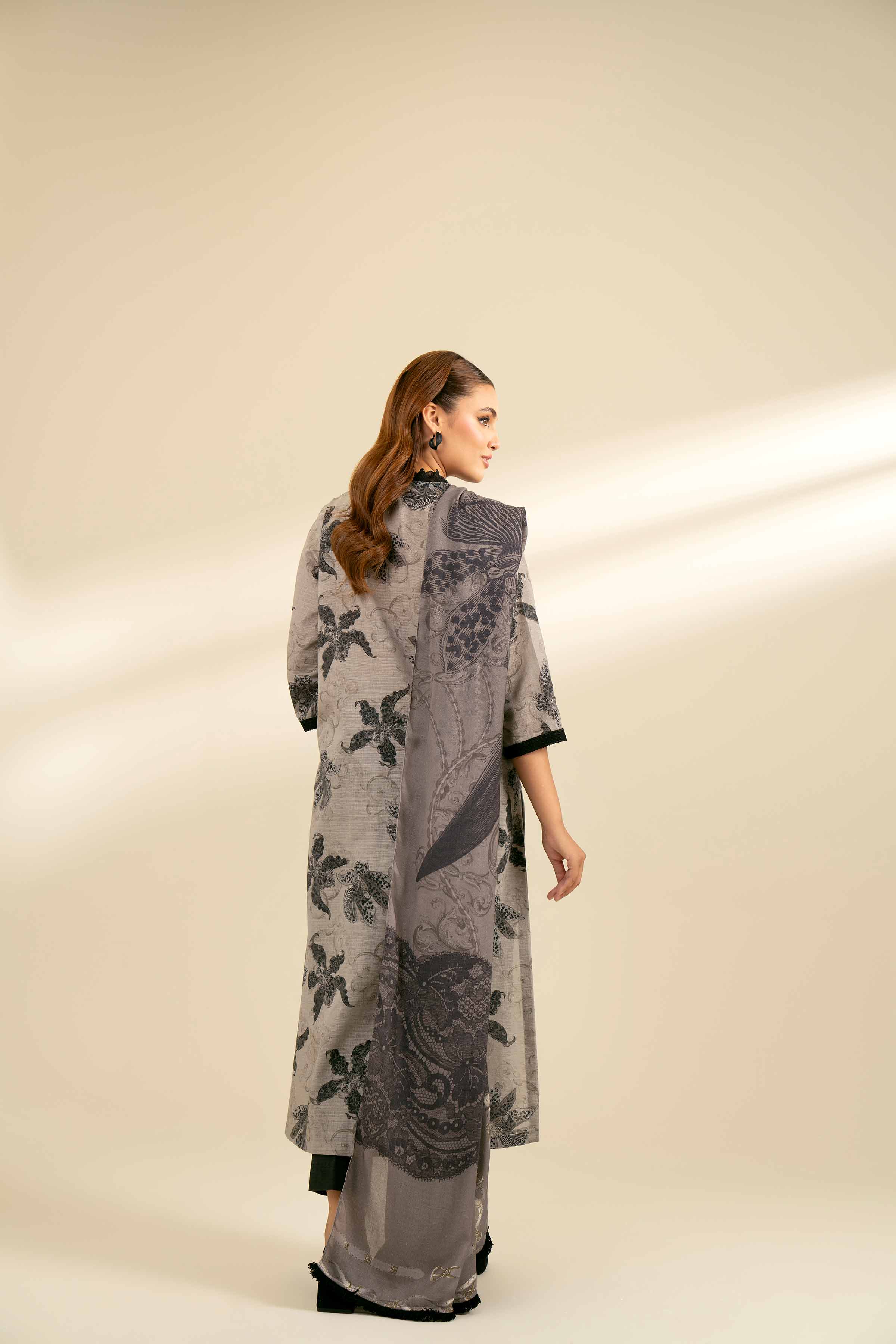 NishatUK - Brown Printed Khaddar 2-piece unstitched Dress