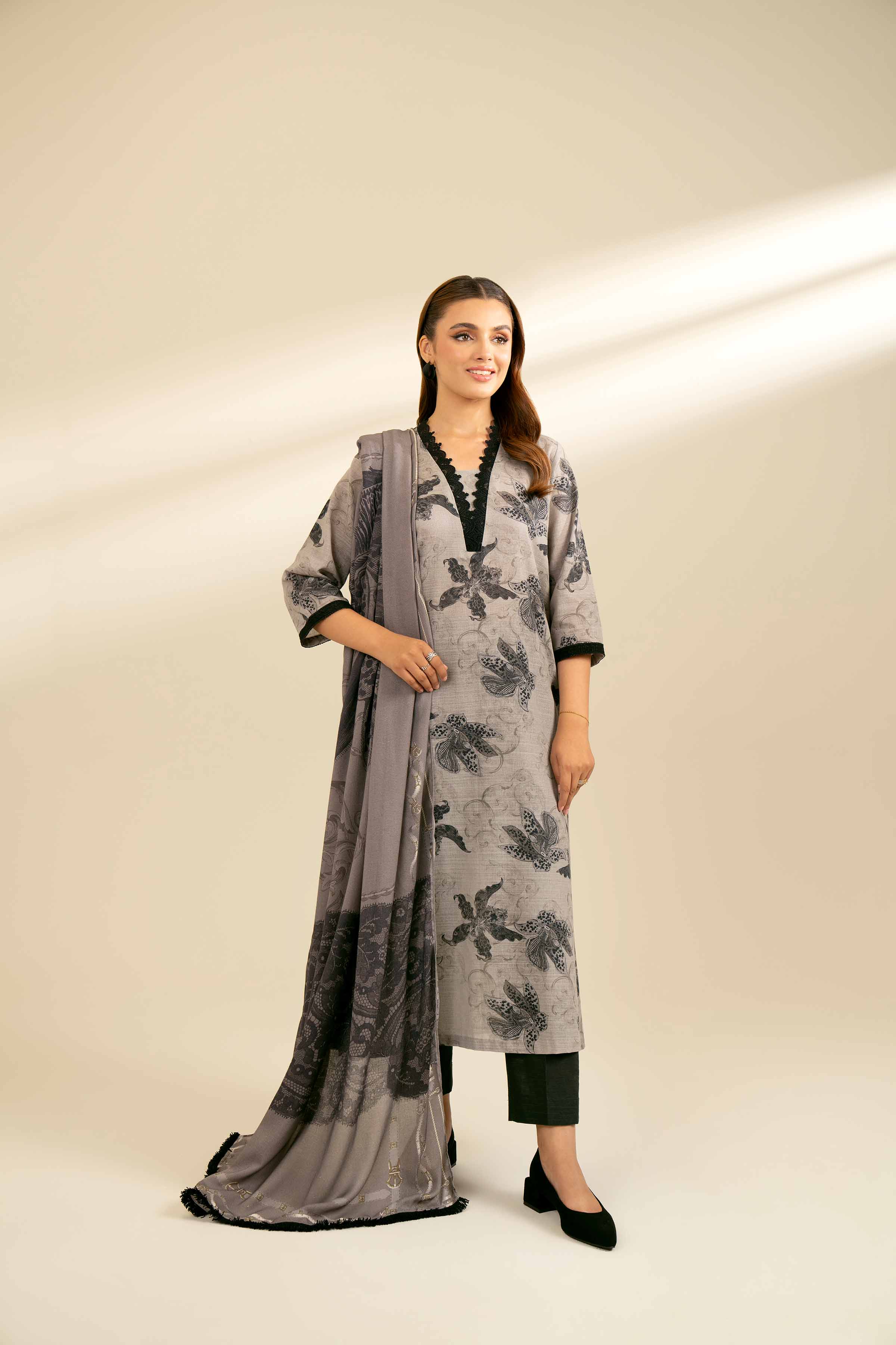 NishatUK - Brown Printed Khaddar 2-piece unstitched Dress