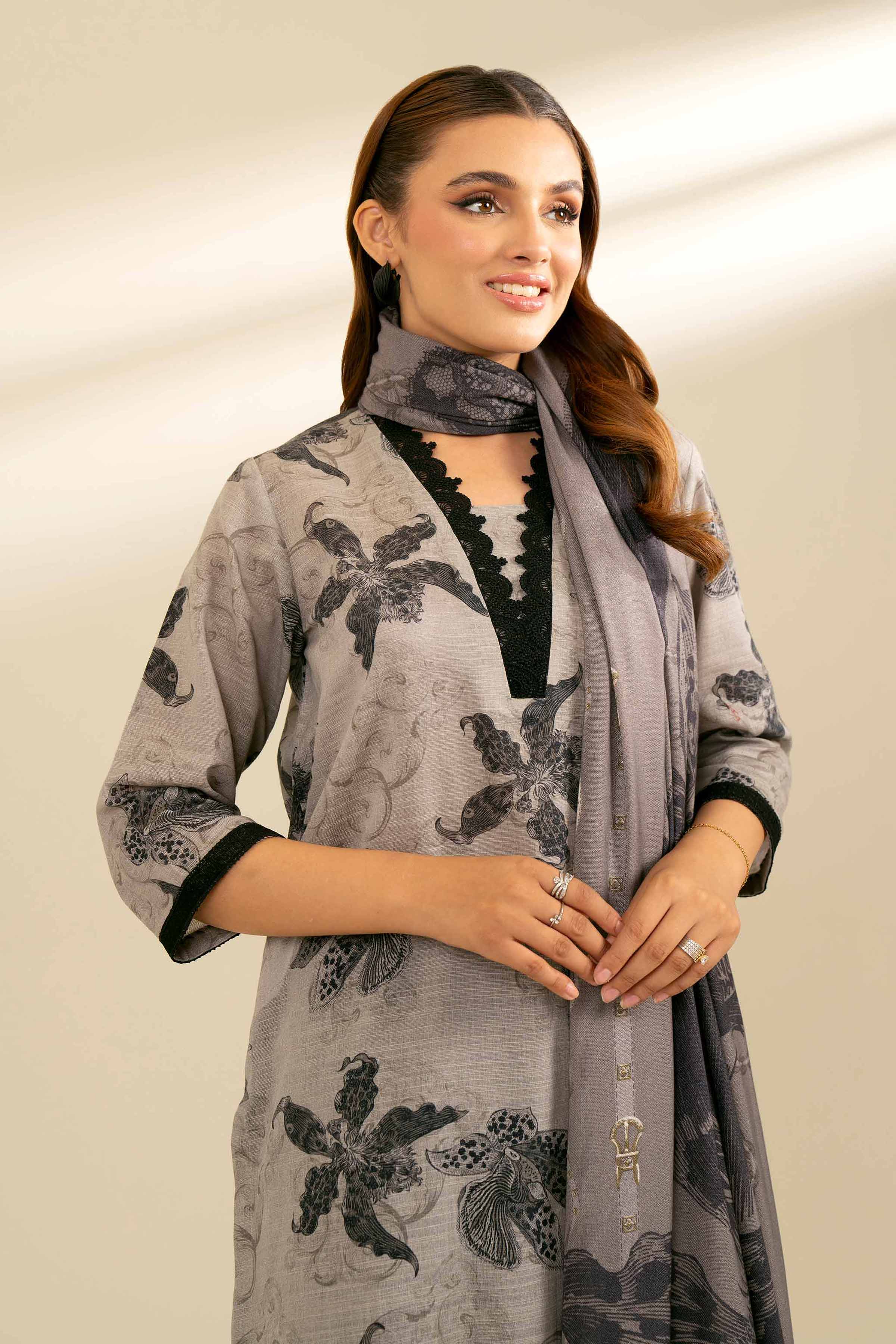 NishatUK - Brown Printed Khaddar 2-piece unstitched Dress