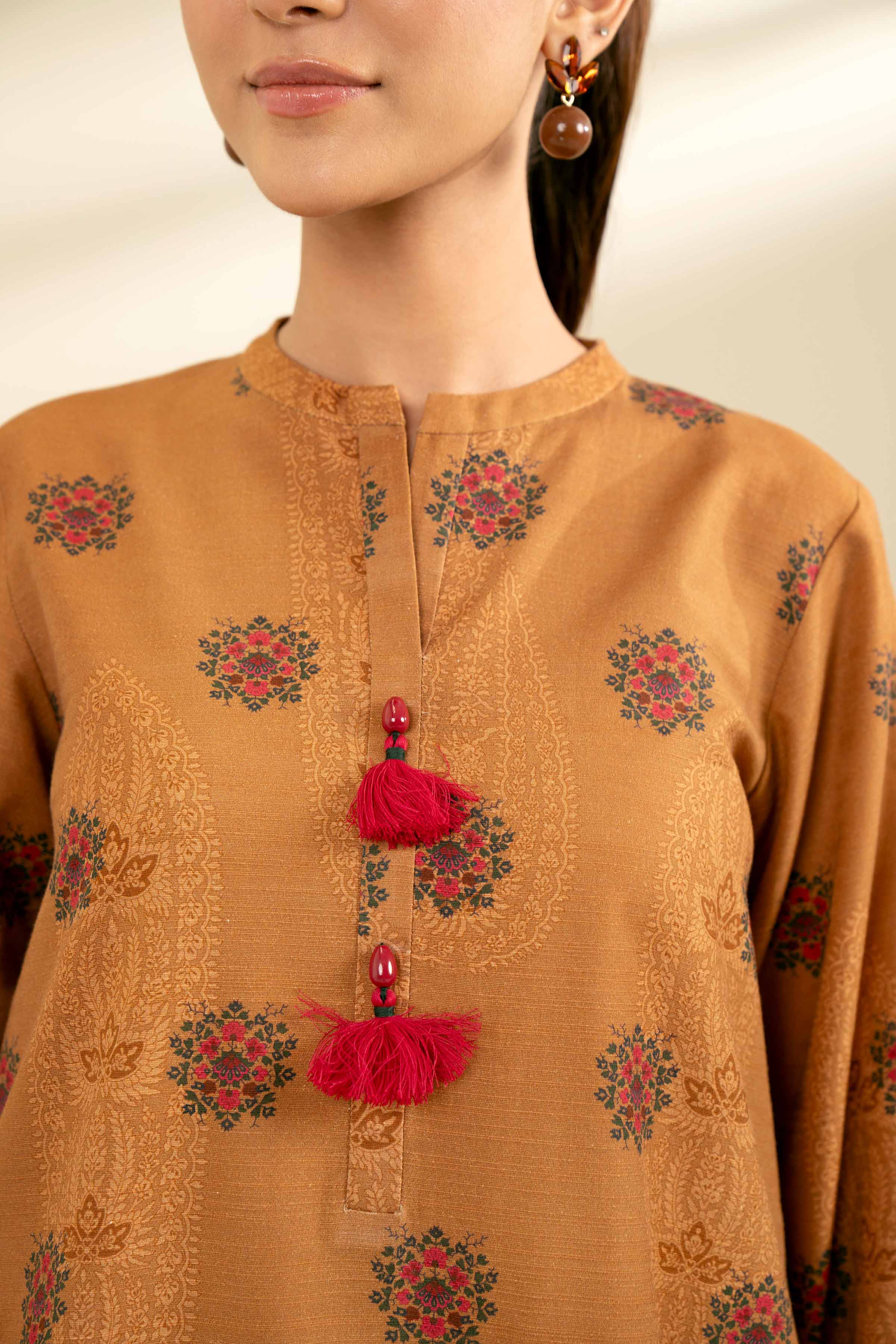 NishatUK - Brown Printed Cotton 2-piece unstitched Dress