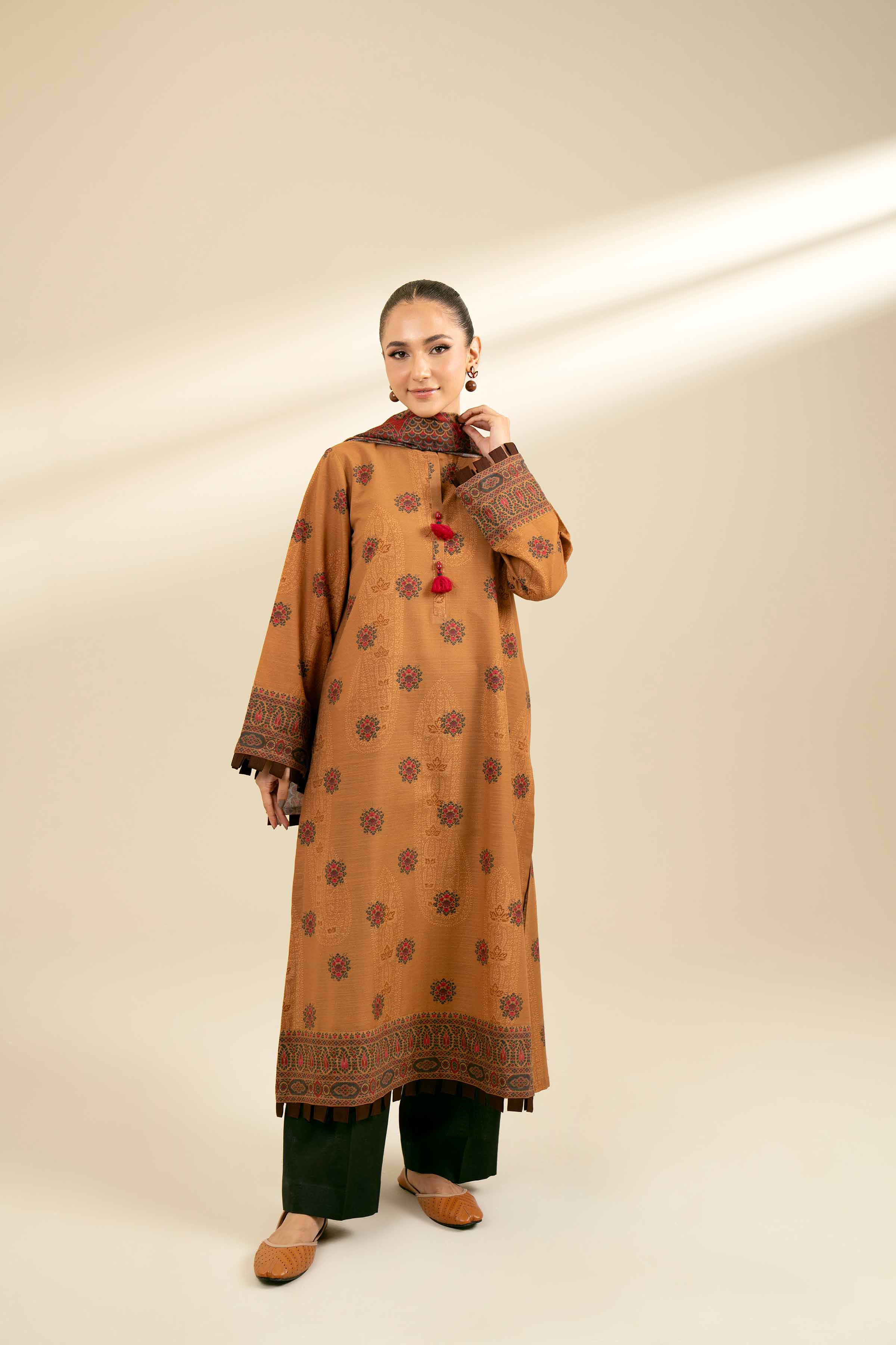 NishatUK - Brown Printed Cotton 2-piece unstitched Dress