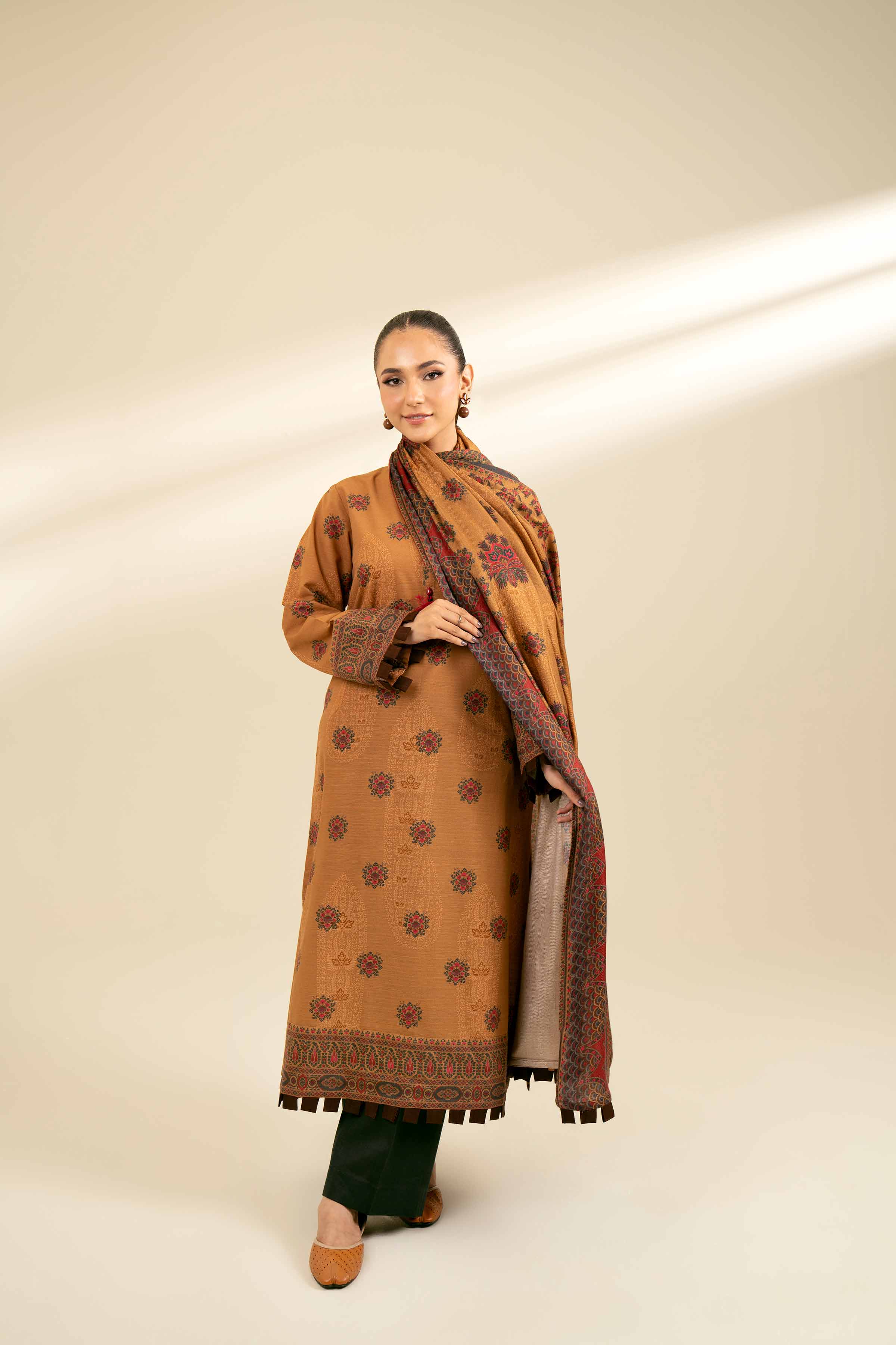 NishatUK - Brown Printed Cotton 2-piece unstitched Dress