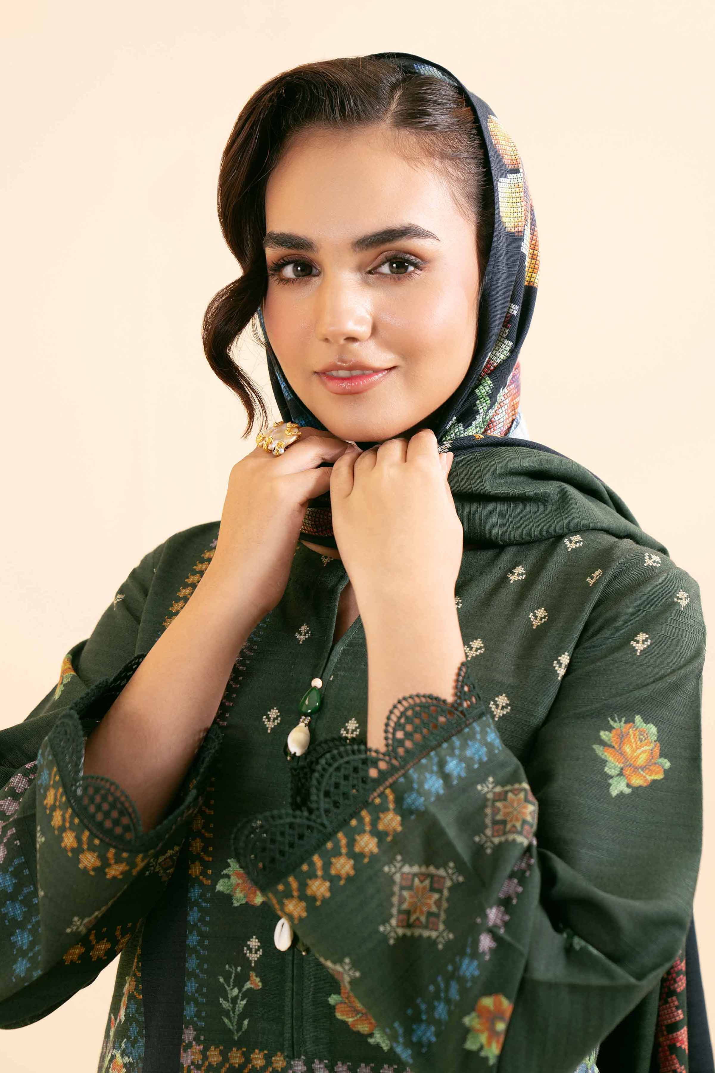 NishatUK - Brown Printed Cotton 3-piece unstitched Suit
