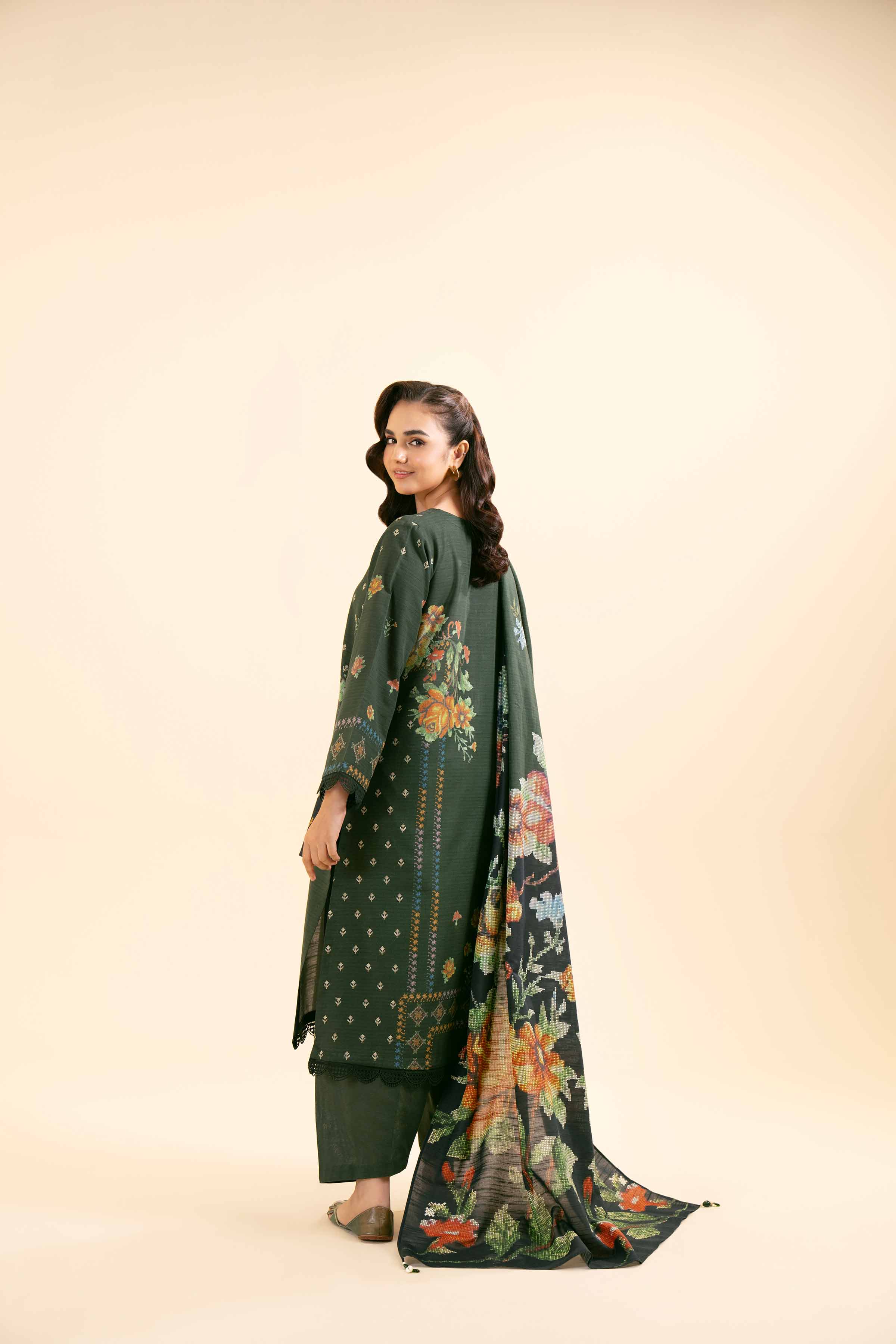 NishatUK - Brown Printed Cotton 3-piece unstitched Suit