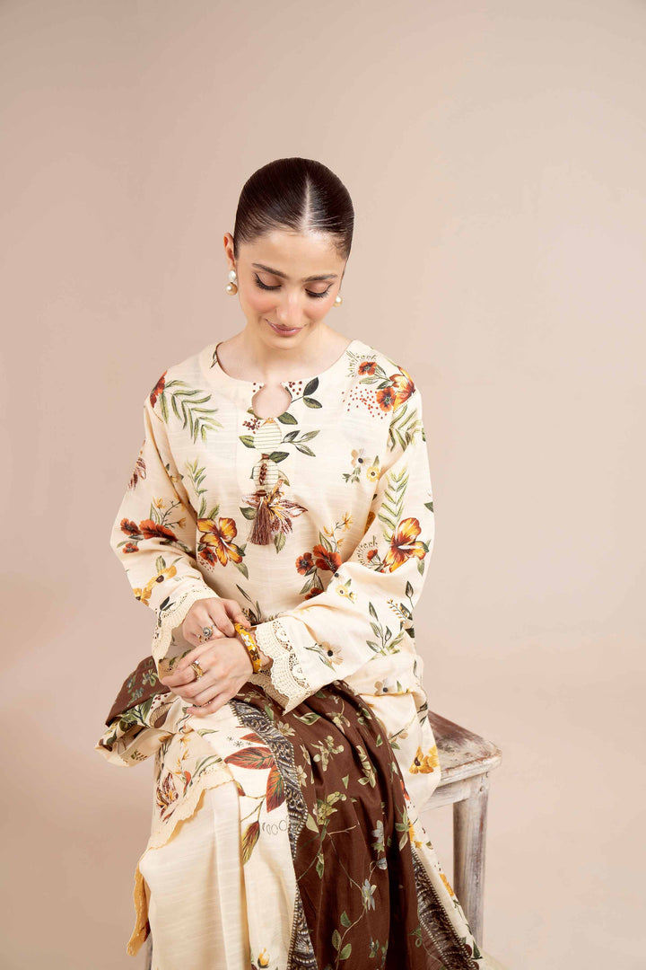 NishatUK - Brown Printed Cotton 3-piece unstitched Suit