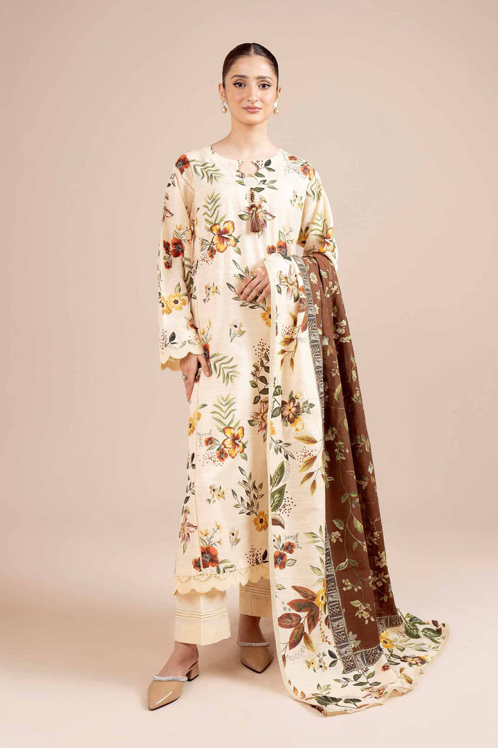 NishatUK - Brown Printed Cotton 3-piece unstitched Suit