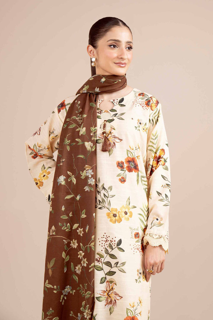 NishatUK - Brown Printed Cotton 3-piece unstitched Suit