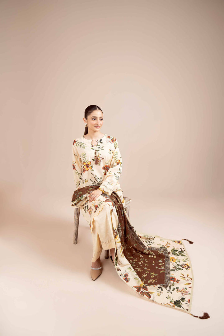 NishatUK - Brown Printed Cotton 3-piece unstitched Suit