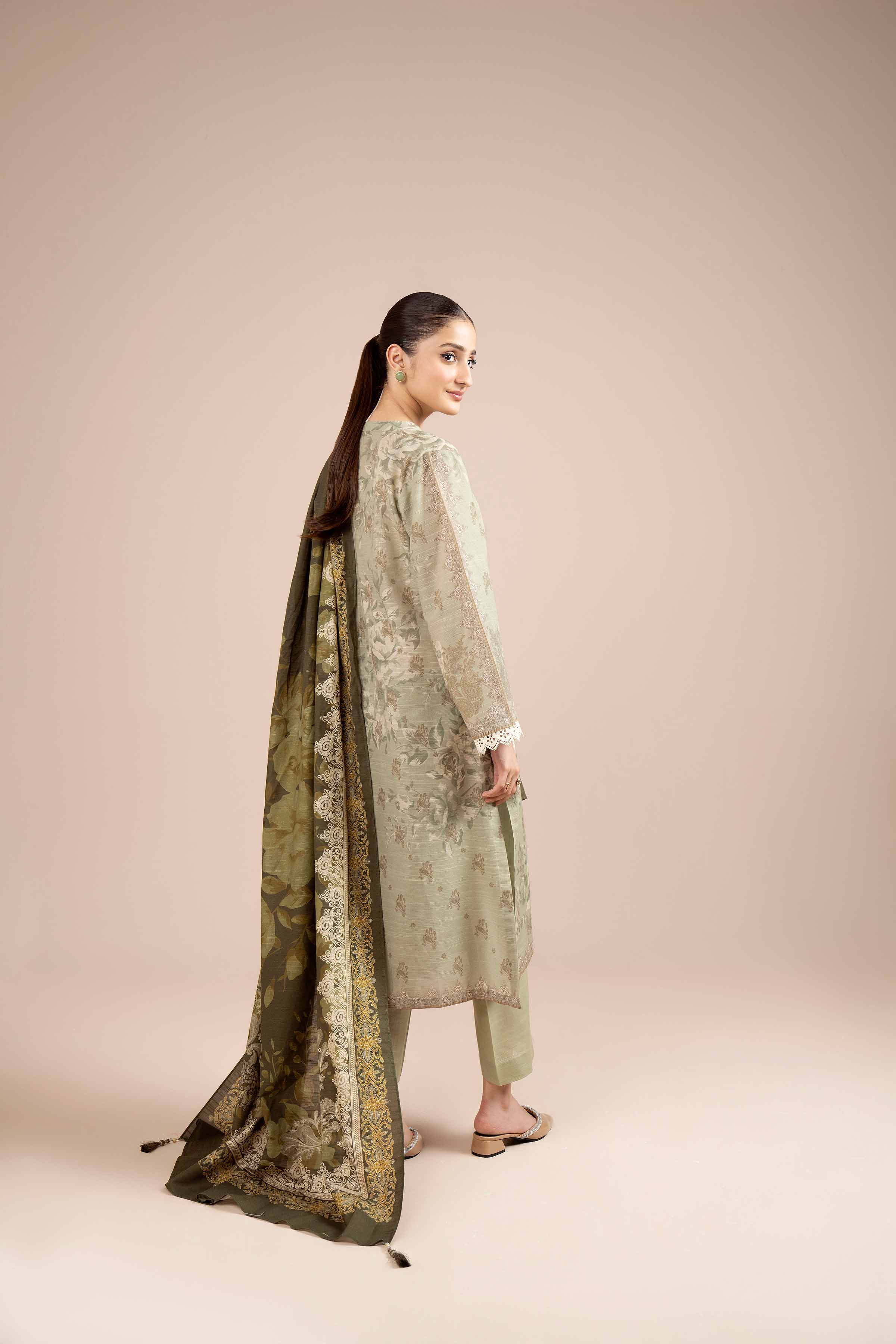 NishatUK - Brown Printed Cotton 3-piece unstitched Suit
