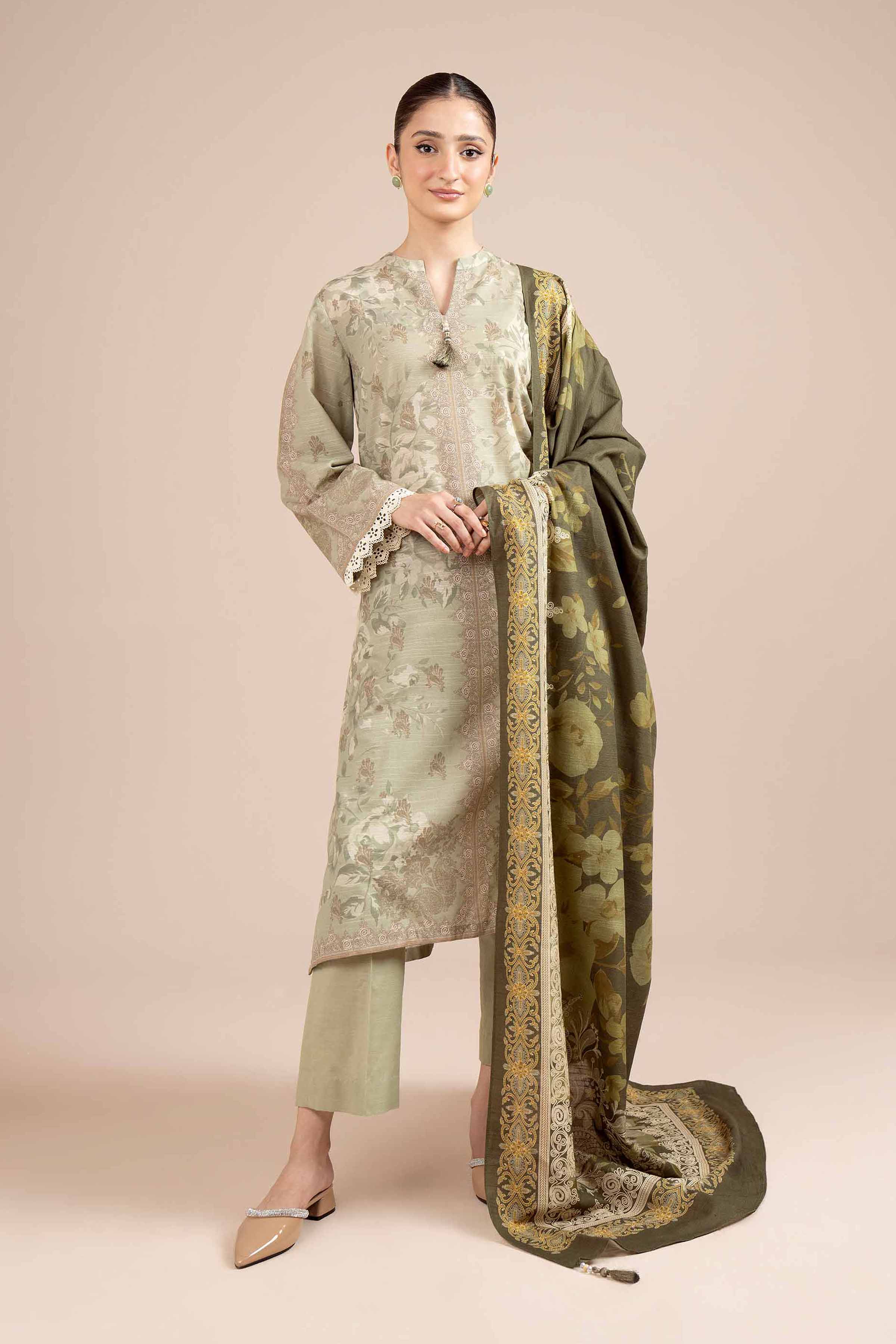 NishatUK - Brown Printed Cotton 3-piece unstitched Suit